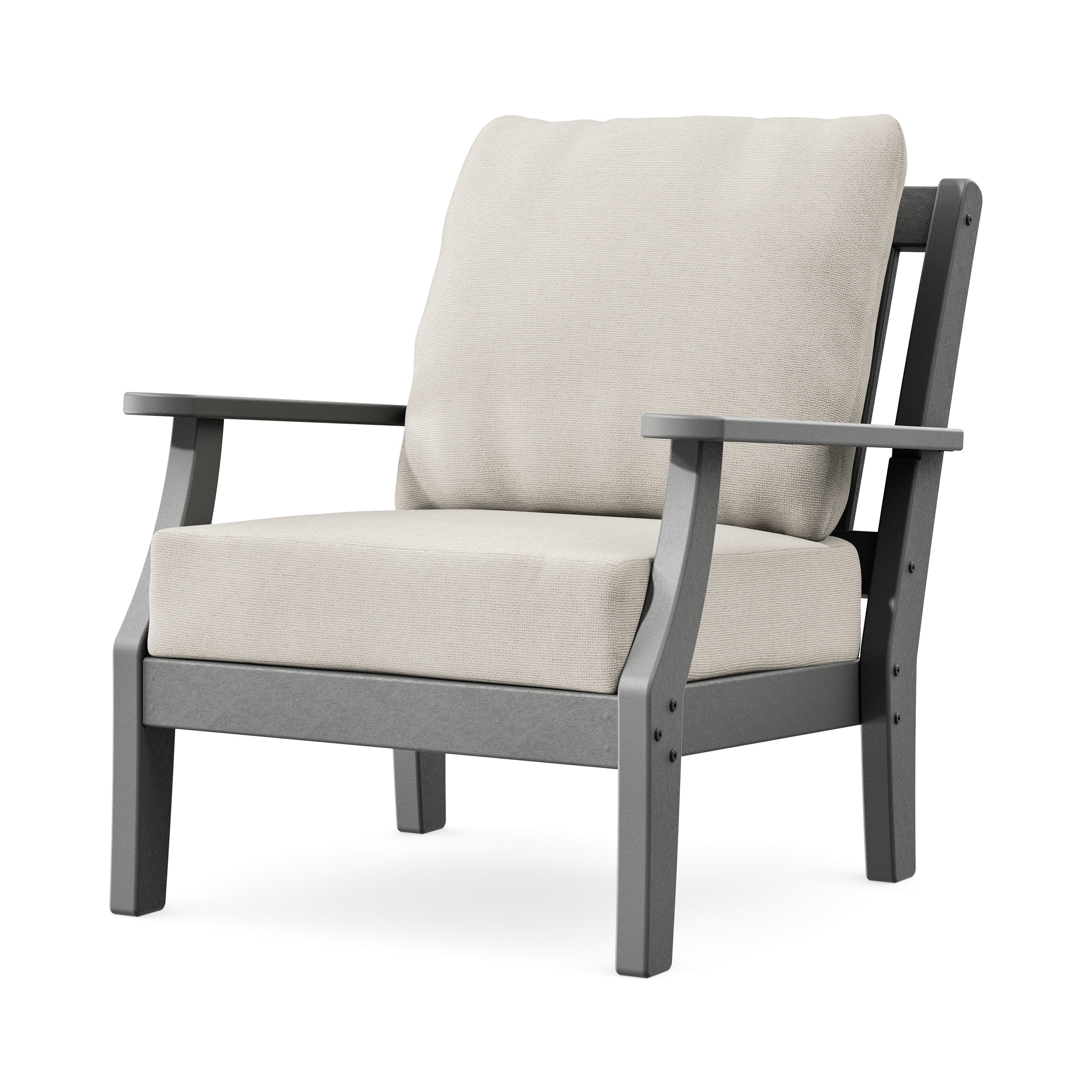 Chinoiserie Deep Seating Chair in Slate Grey / Dune Burlap