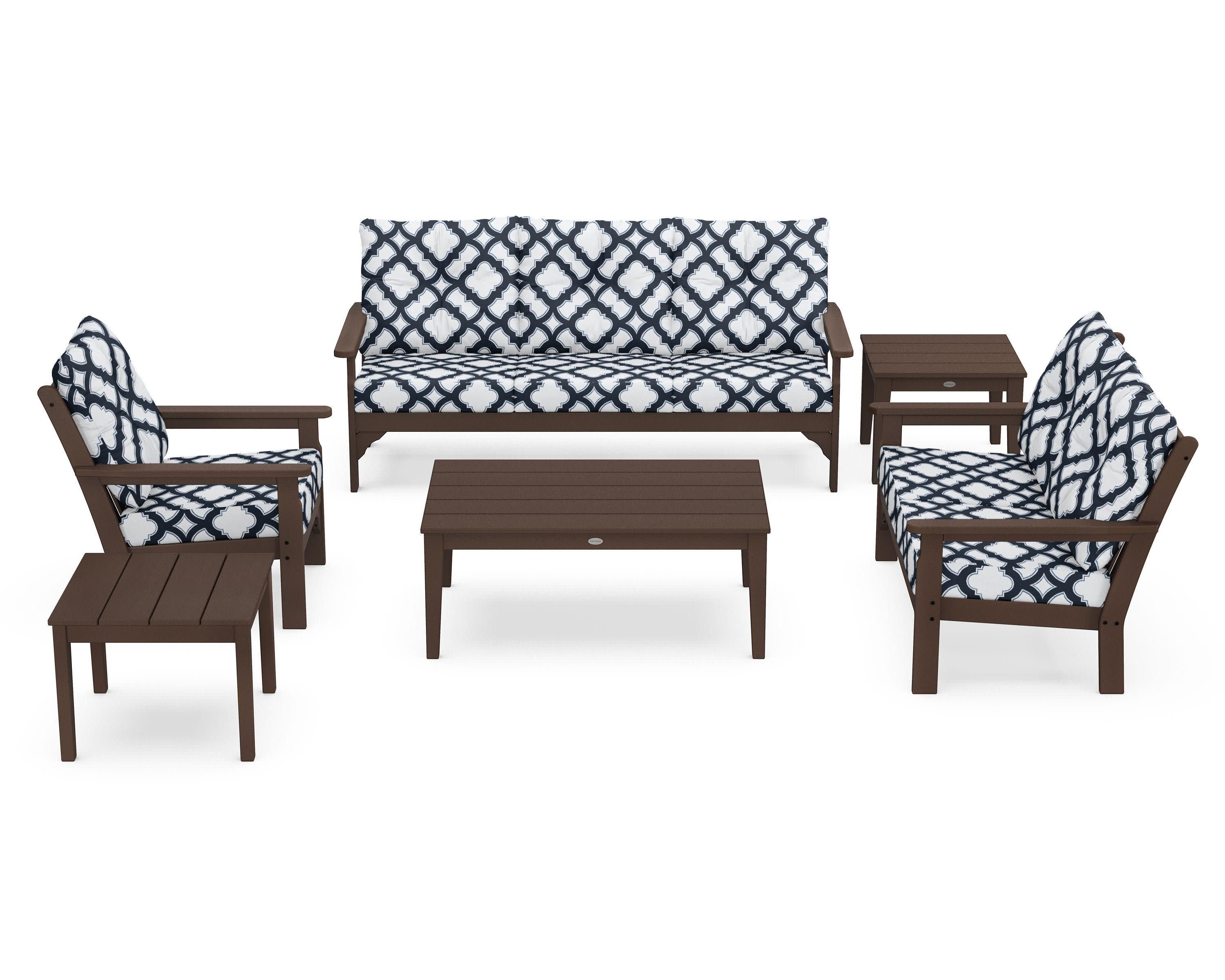 Vineyard 6-Piece Deep Seating Set in Mahogany / Trellis Marine Indigo