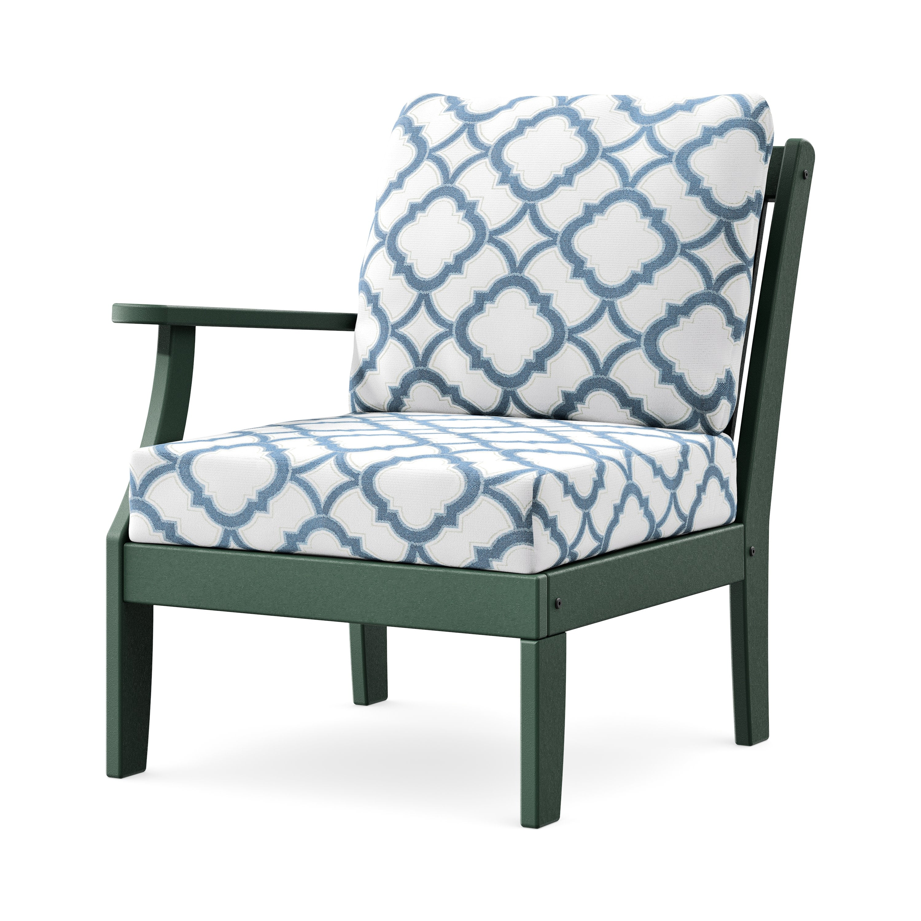 Braxton Modular Left Arm Chair in Green / Trellis Sky Blue