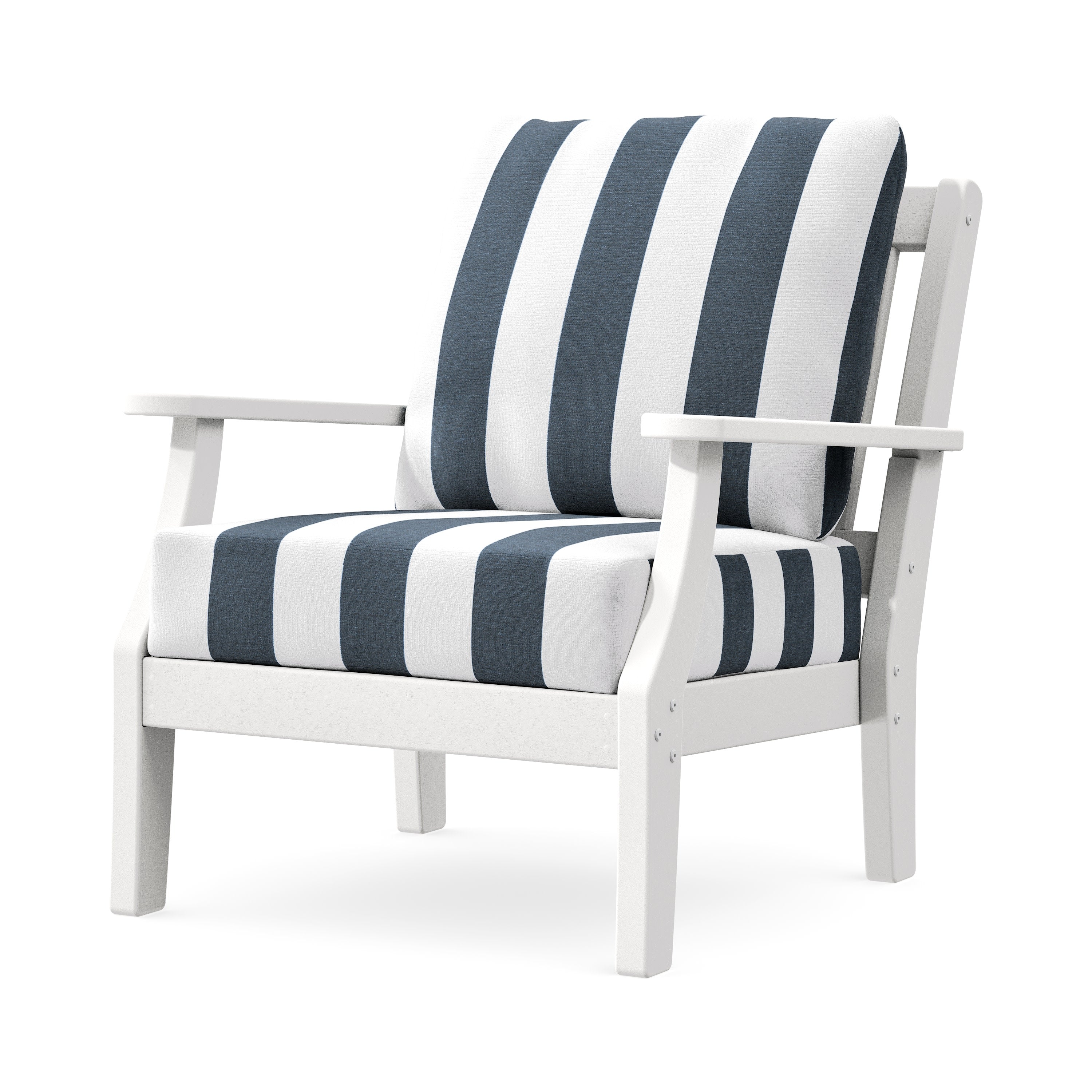 Chinoiserie Deep Seating Chair in White / Cabana Stripe Marine Indigo