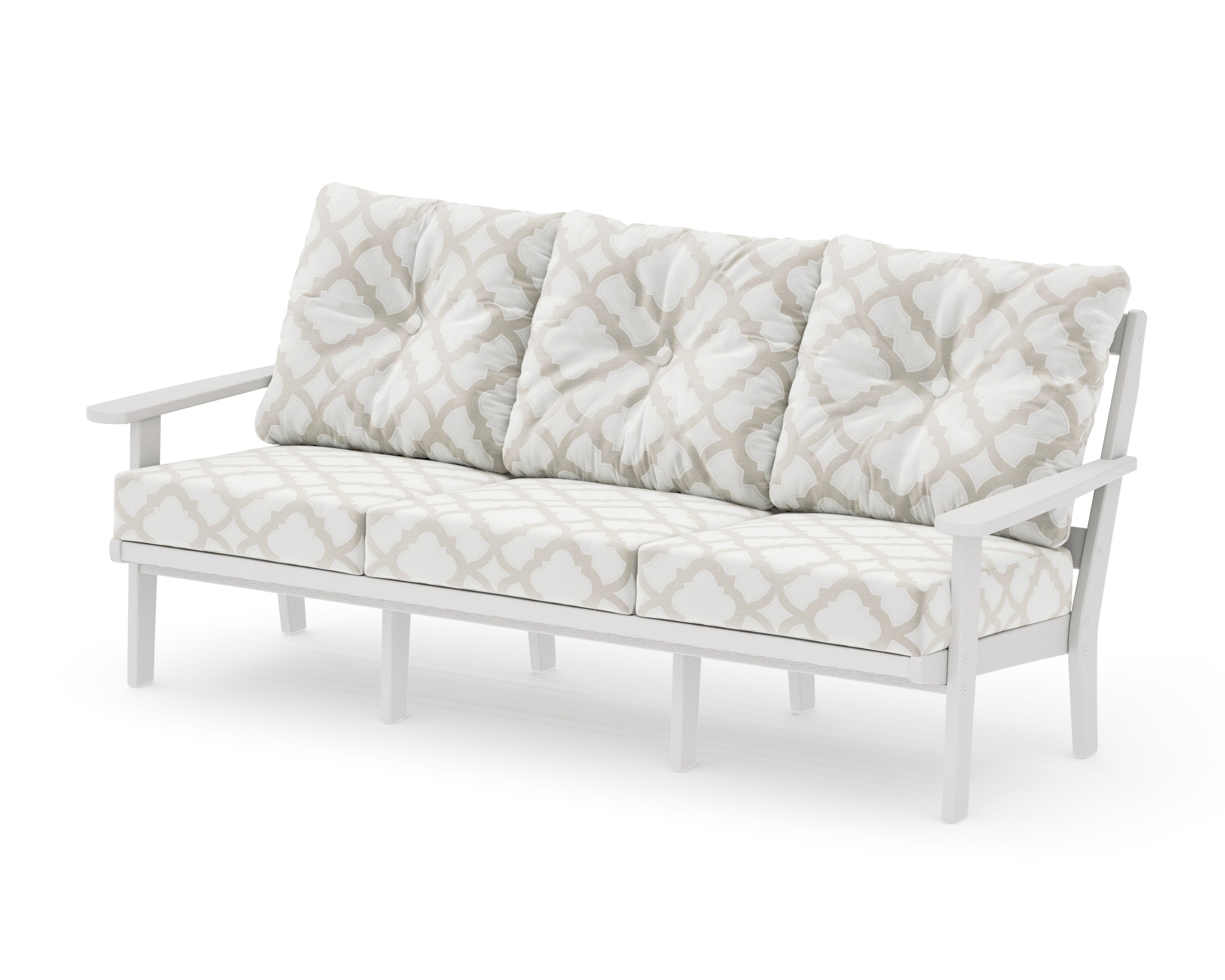 Mission Deep Seating Sofa in Vintage White / Trellis Dune Burlap