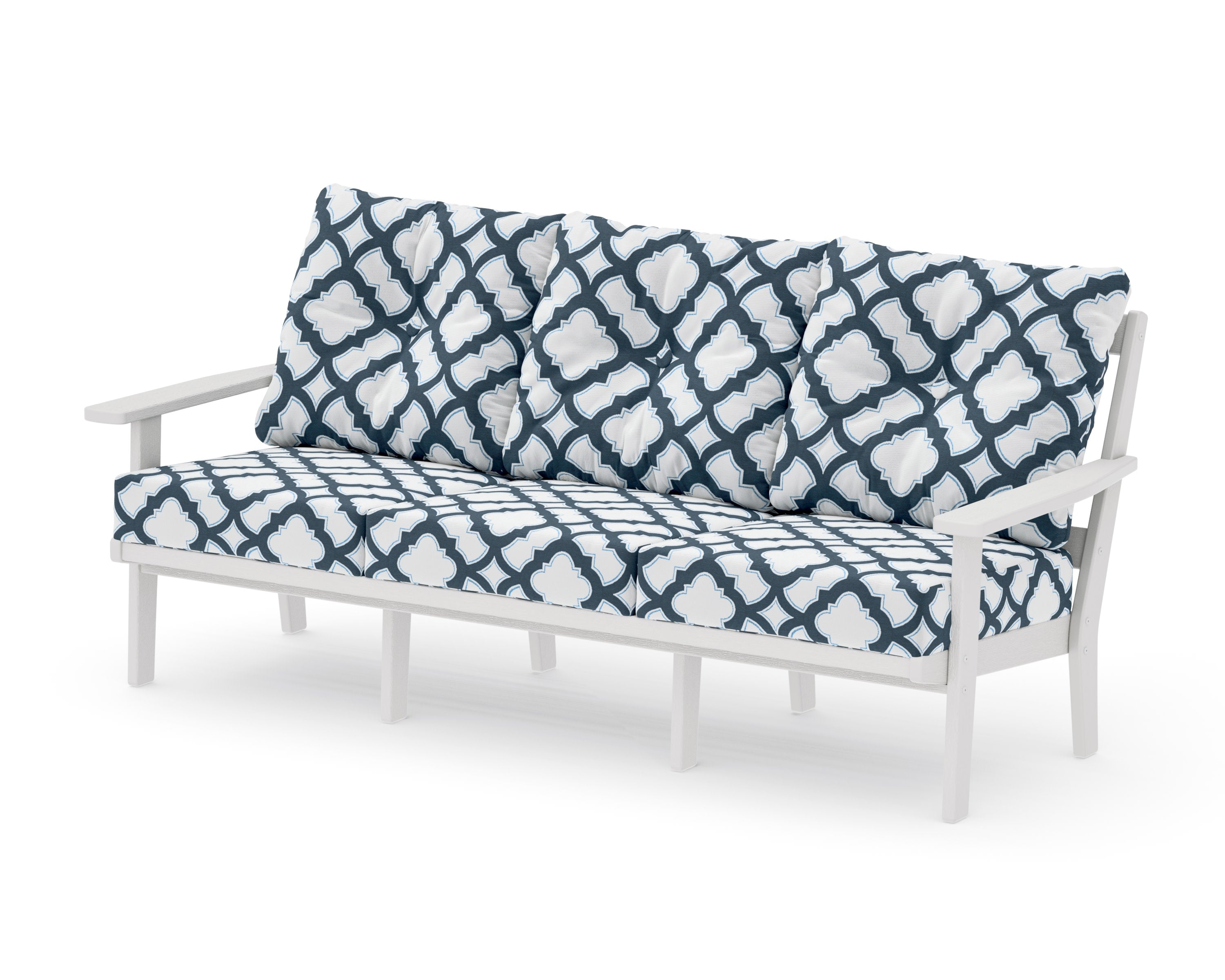 Oxford Deep Seating Sofa in Vintage White / Trellis Marine Indigo