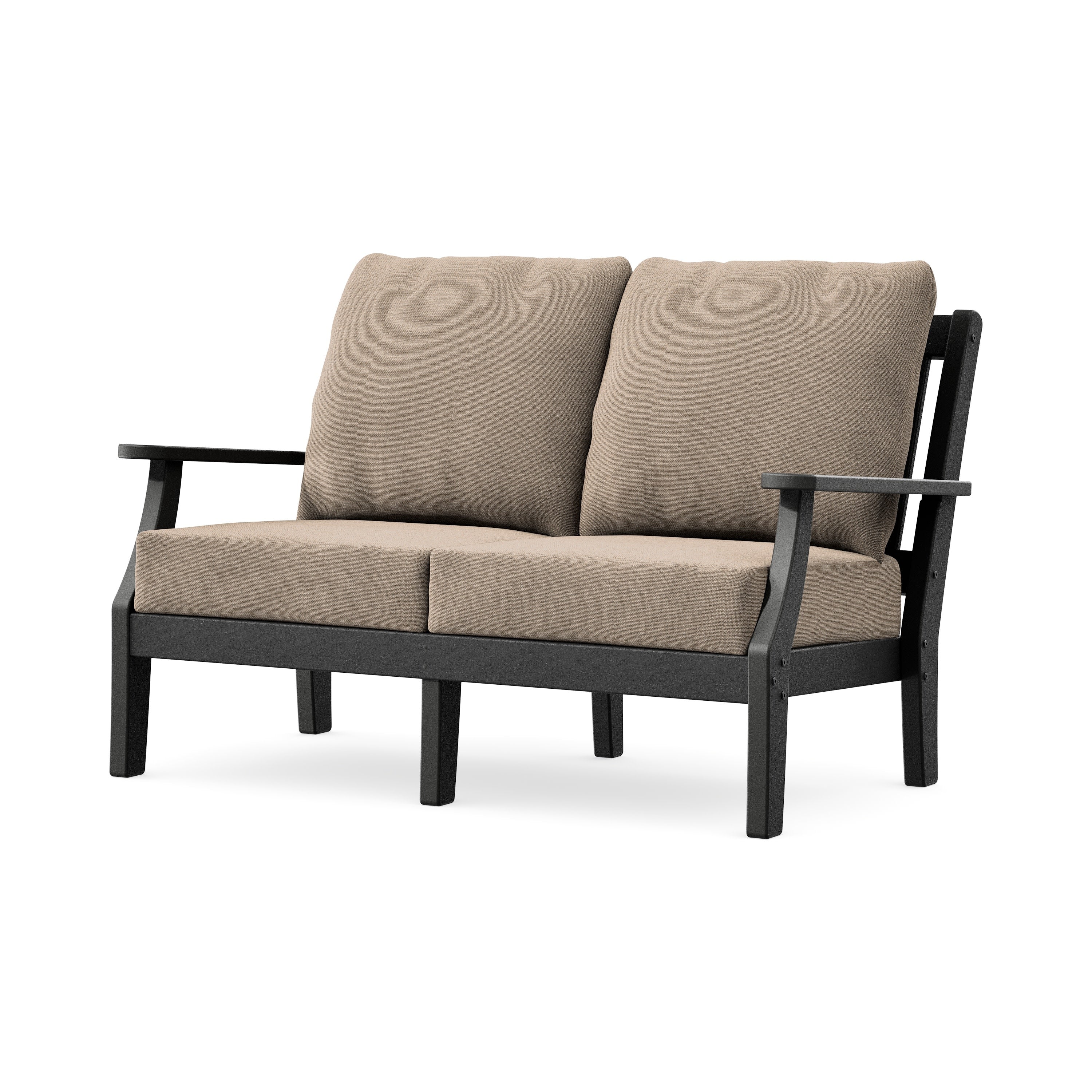 Chinoiserie Deep Seating Loveseat in Black / Spiced Burlap