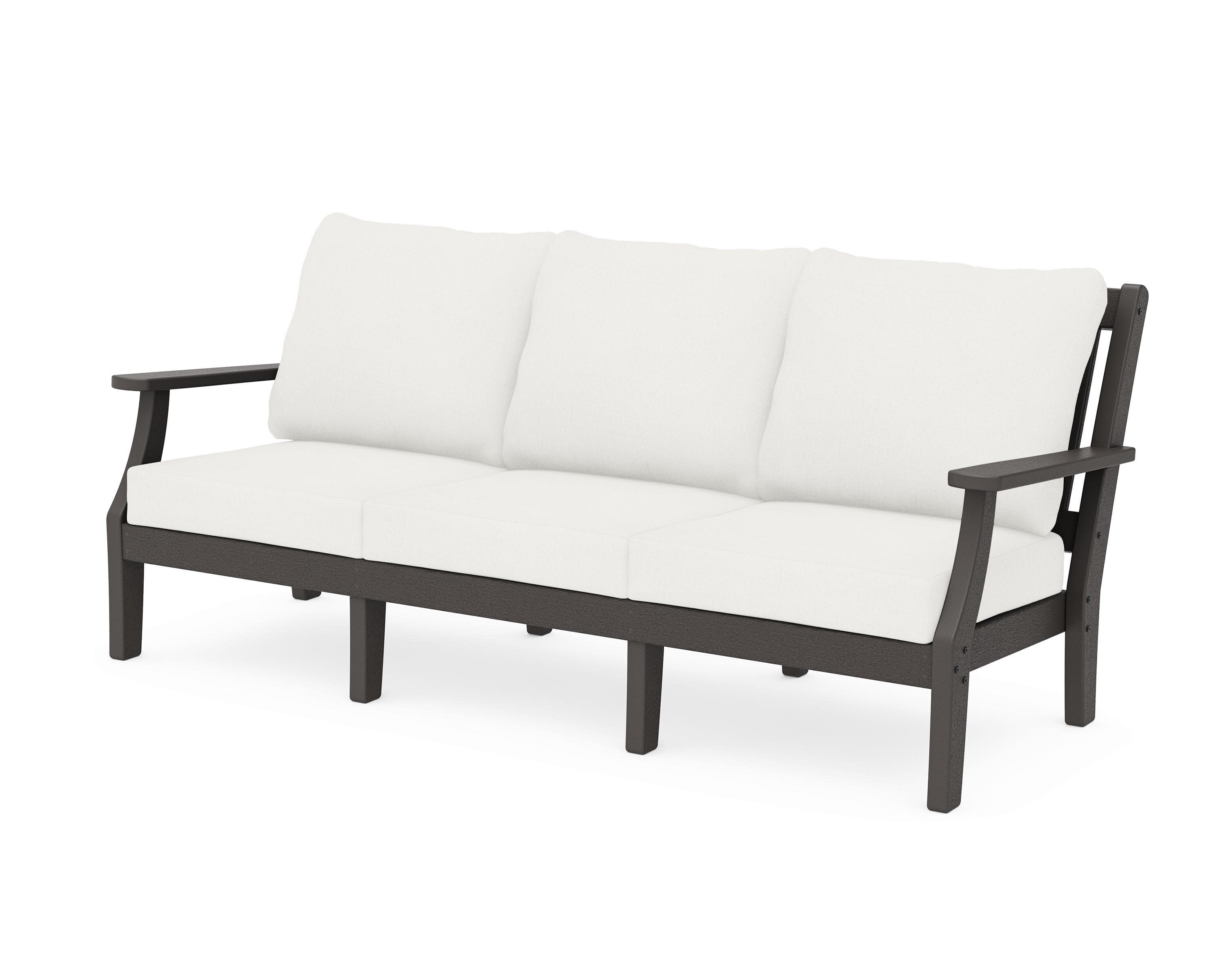 Chinoiserie Deep Seating Sofa in Vintage Coffee / Natural Linen
