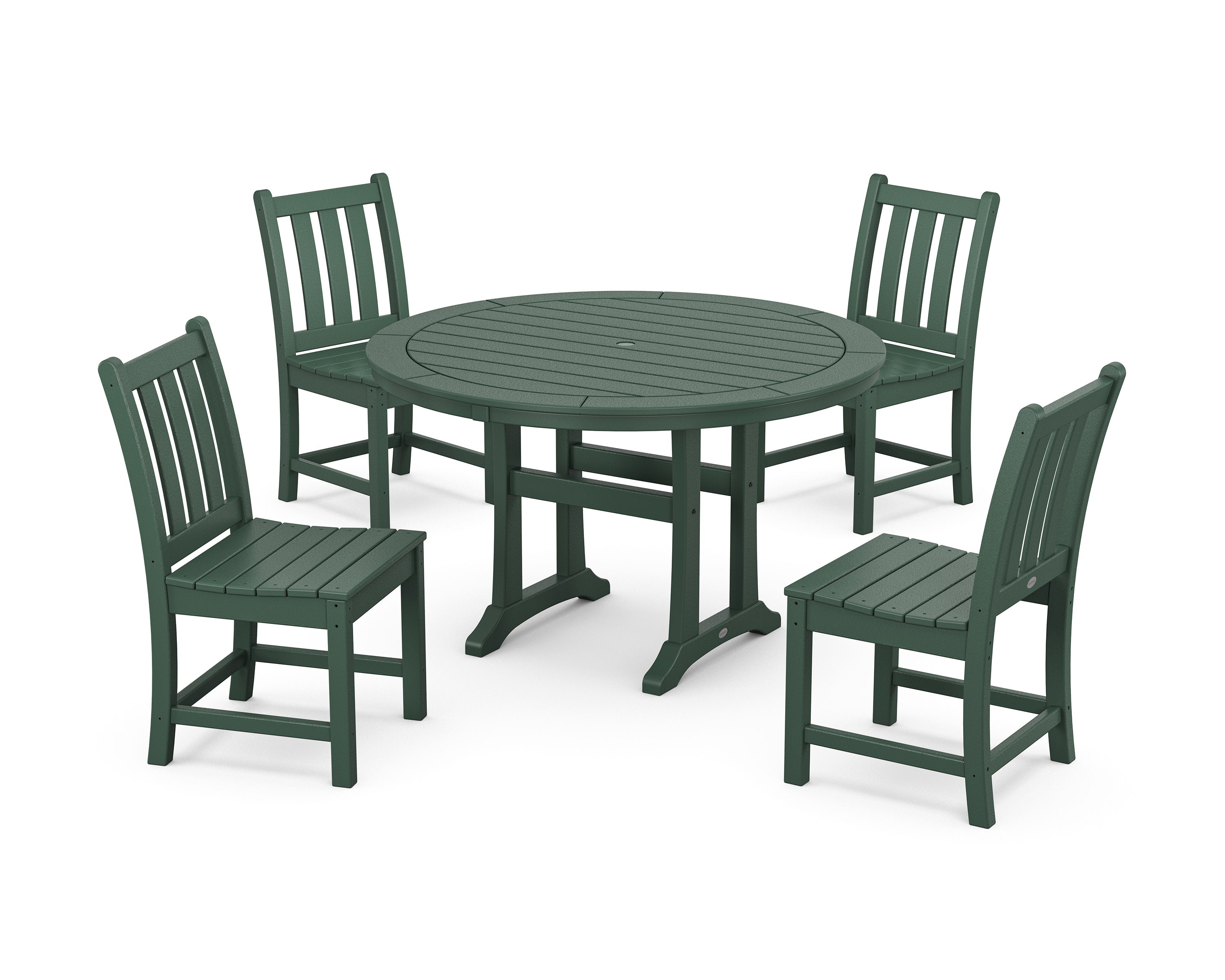 Traditional Garden Side Chair 5-Piece Round Dining Set With Trestle Legs in Green