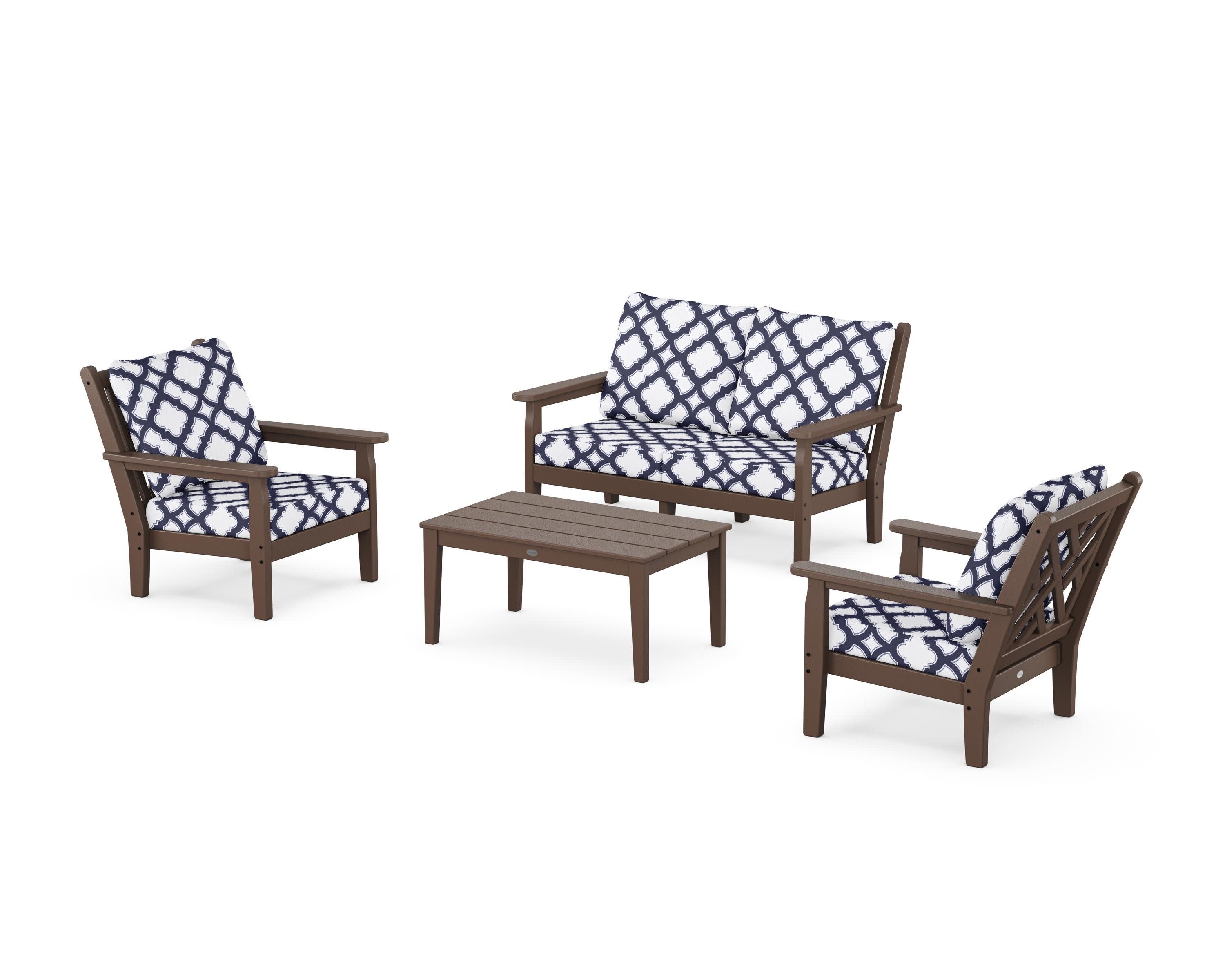 Chippendale 4-Piece Deep Seating Set with Loveseat in Mahogany / Trellis Navy