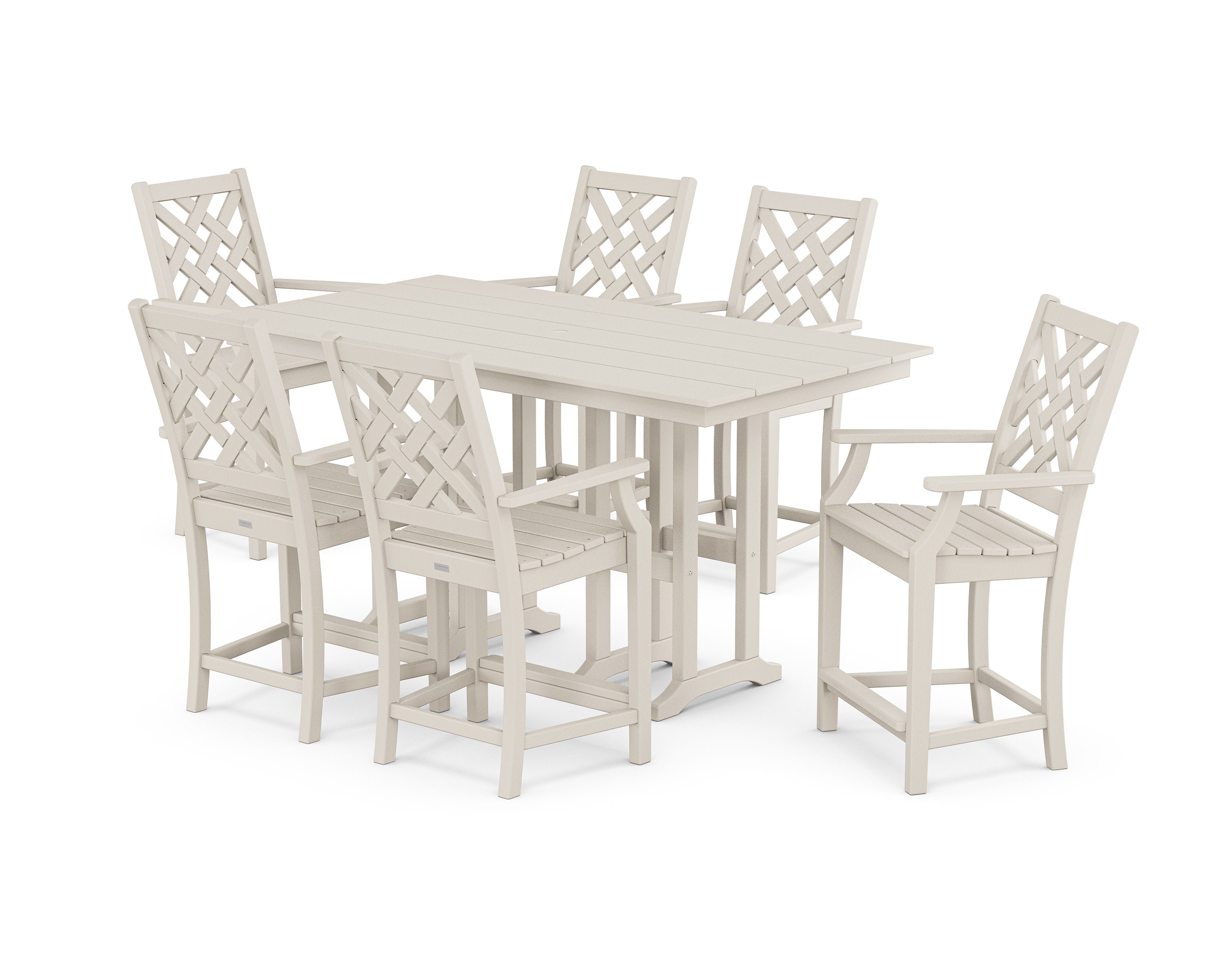 Wovendale Arm Chair 7-Piece Farmhouse Counter Set in Sand