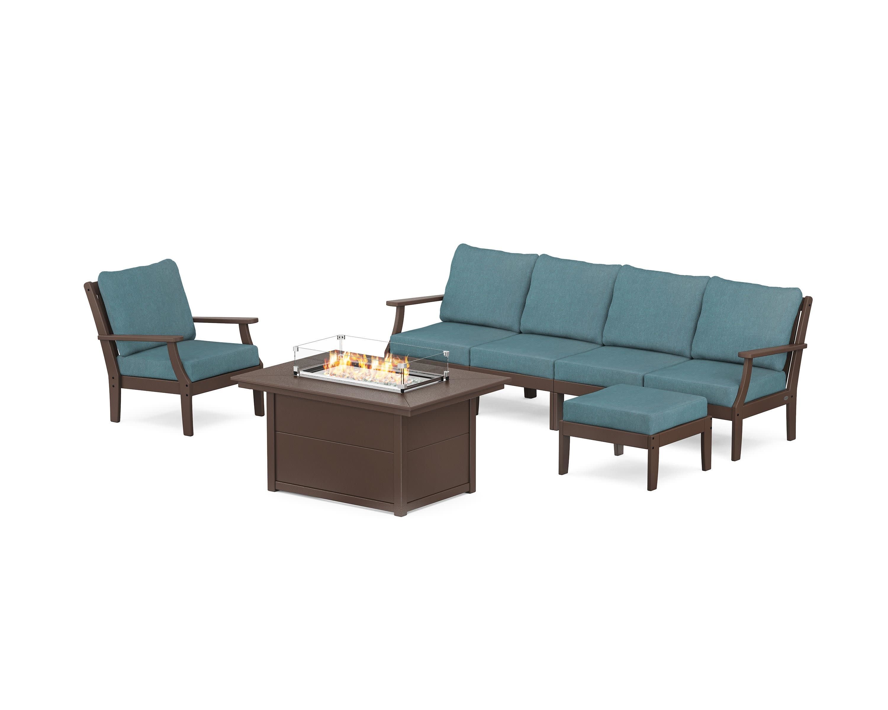 Braxton Sectional Lounge and Fire Pit Set in Mahogany / Ocean Teal