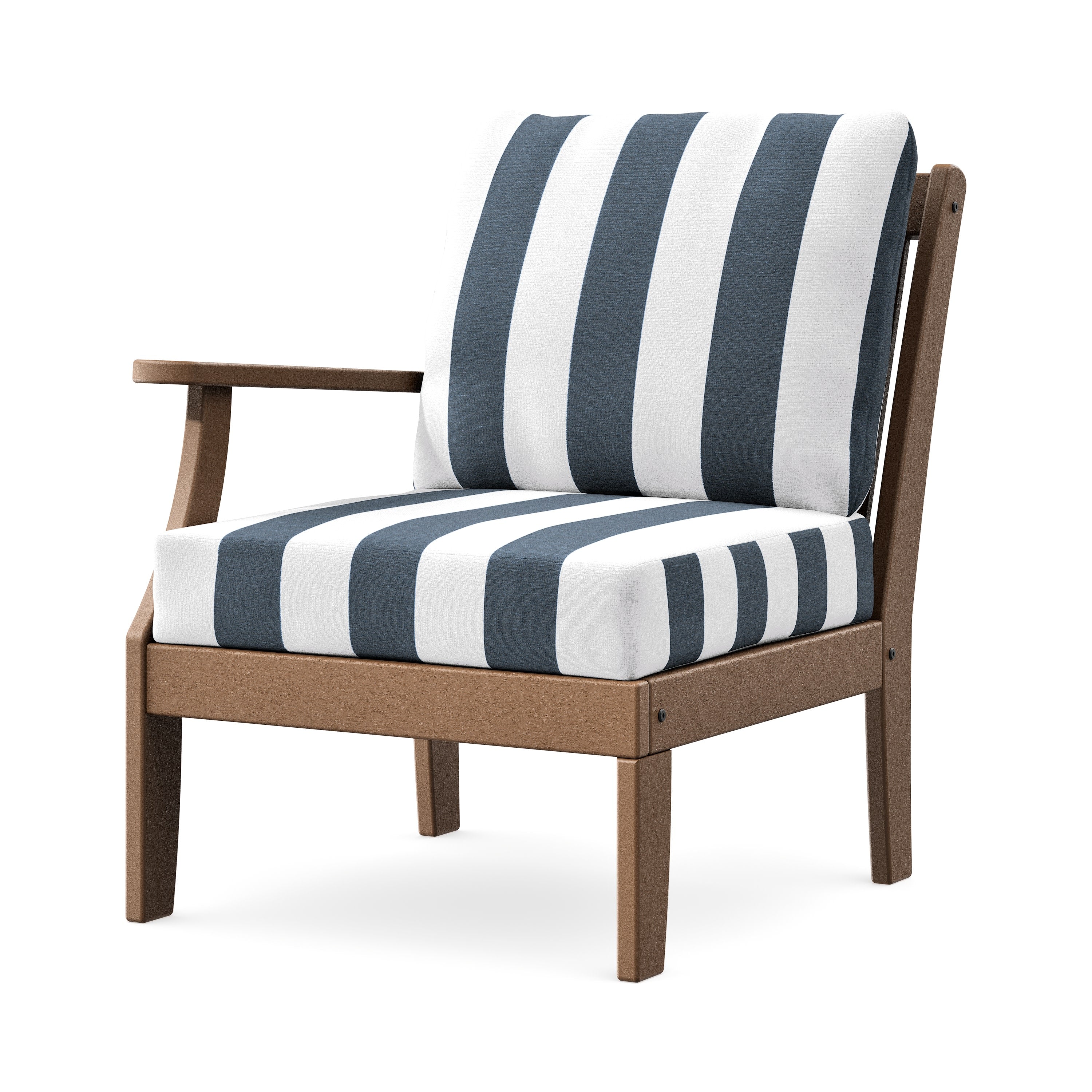 Braxton Modular Left Arm Chair in Teak / Cabana Stripe Marine Indigo