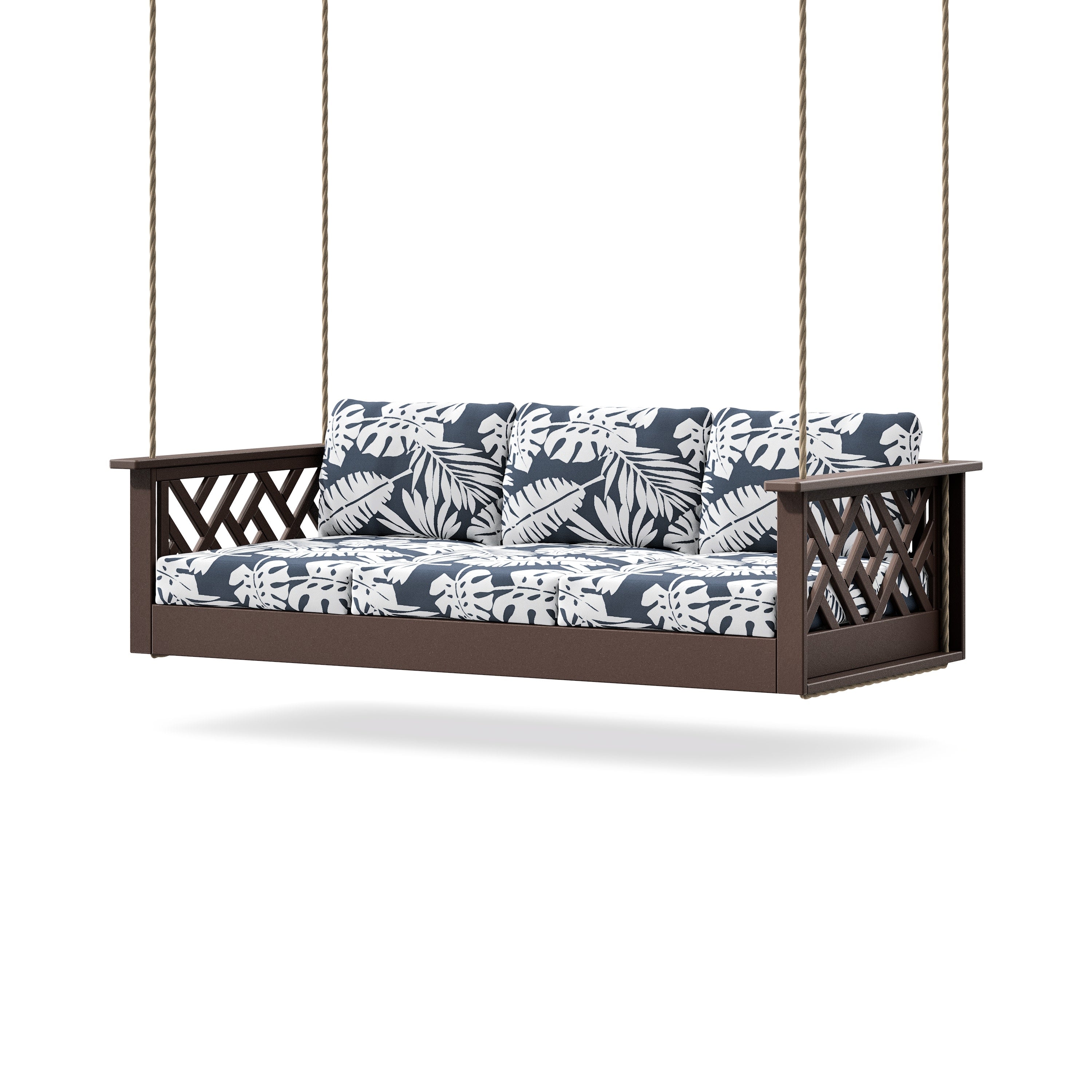 Chippendale Daybed Swing in Mahogany / Leaf Marine Indigo