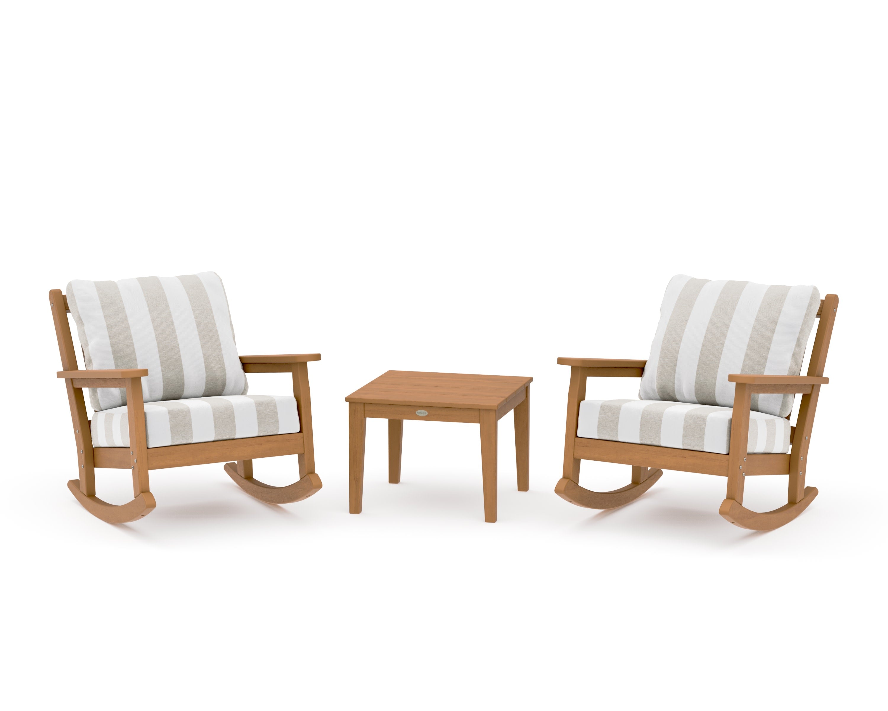Chippendale 3-Piece Deep Seating Rocker Set in Natural / Cabana Stripe Dune Burlap
