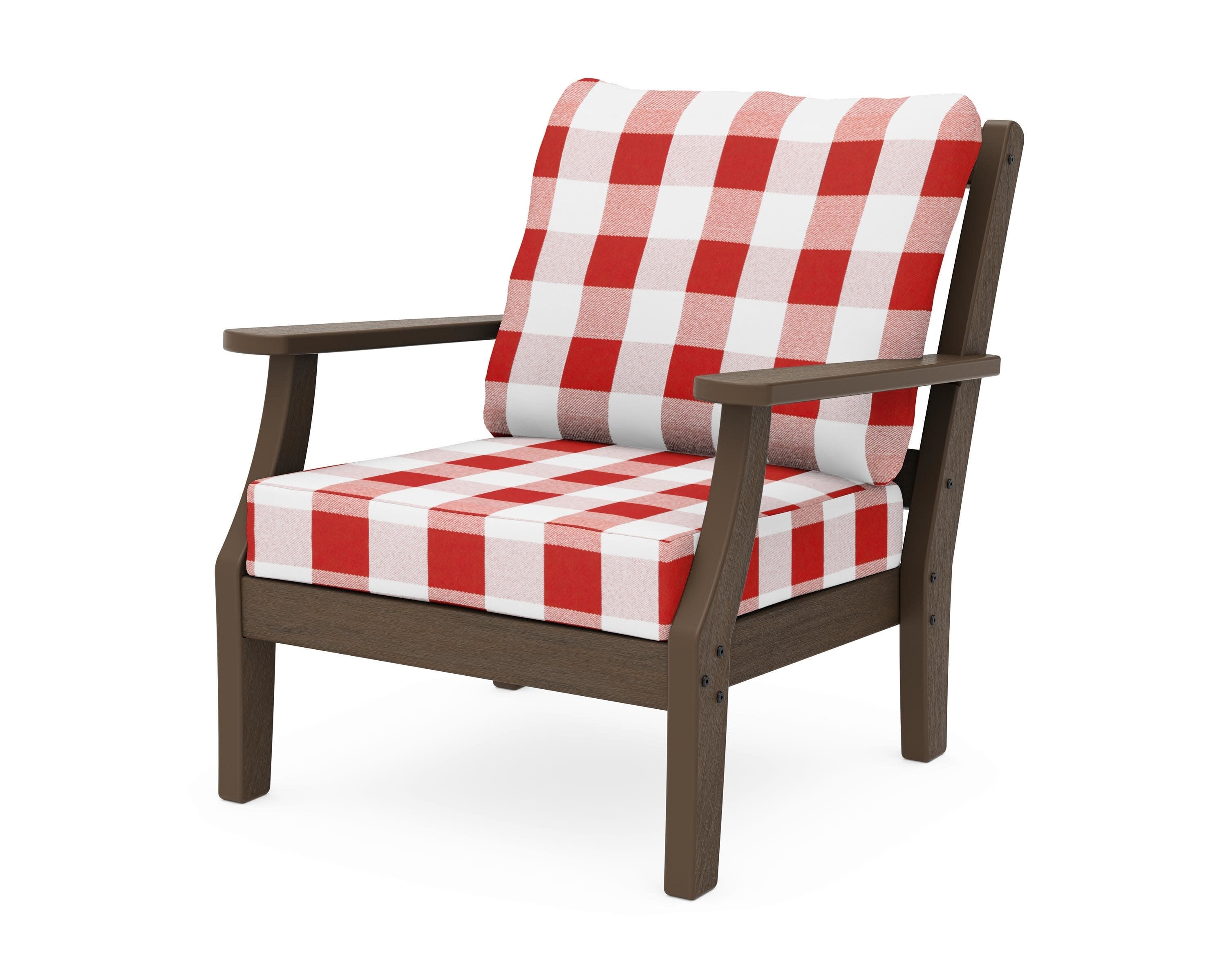Chinoiserie Deep Seating Chair in Kona / Buffalo Plaid Crimson