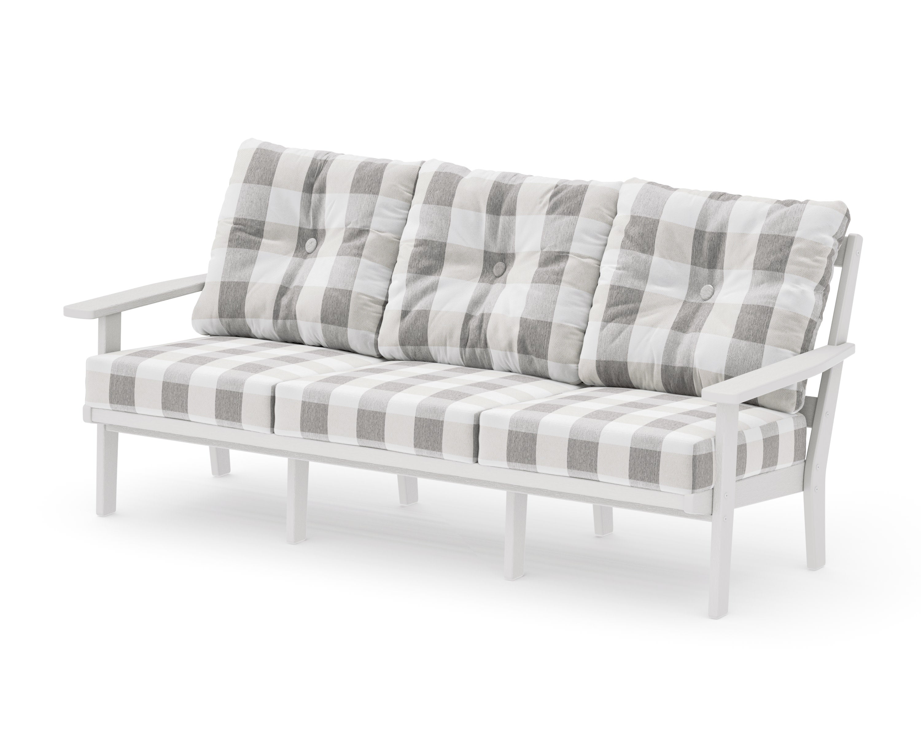 Oxford Deep Seating Sofa in Vintage White / Buffalo Plaid Grey Mist