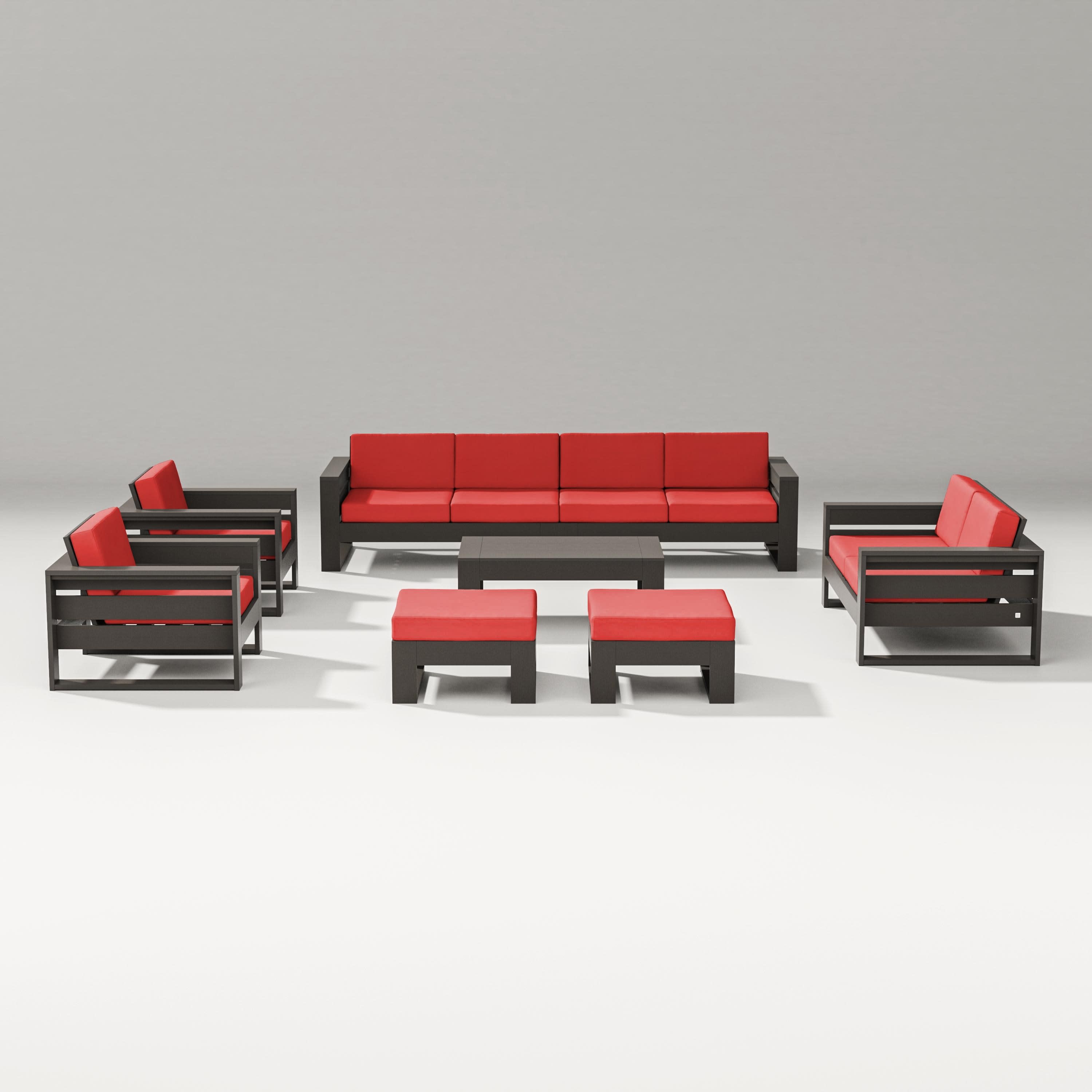 Latitude 8-Piece Lounge Sofa Set in Vintage Coffee / Crimson Linen