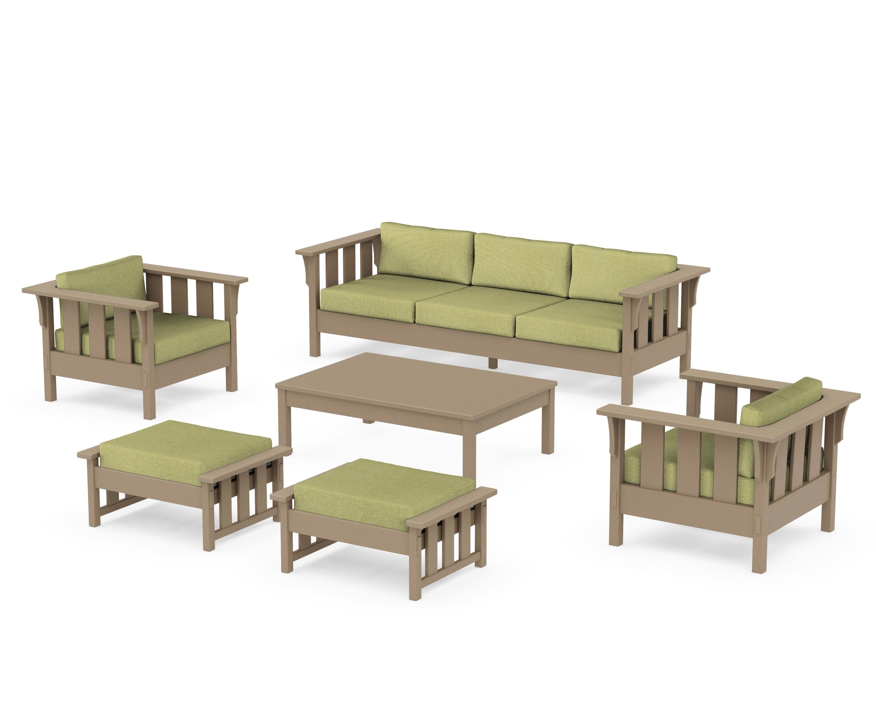 Acadia 6-Piece Lounge Sofa Set in Vintage Sahara / Chartreuse Boucle