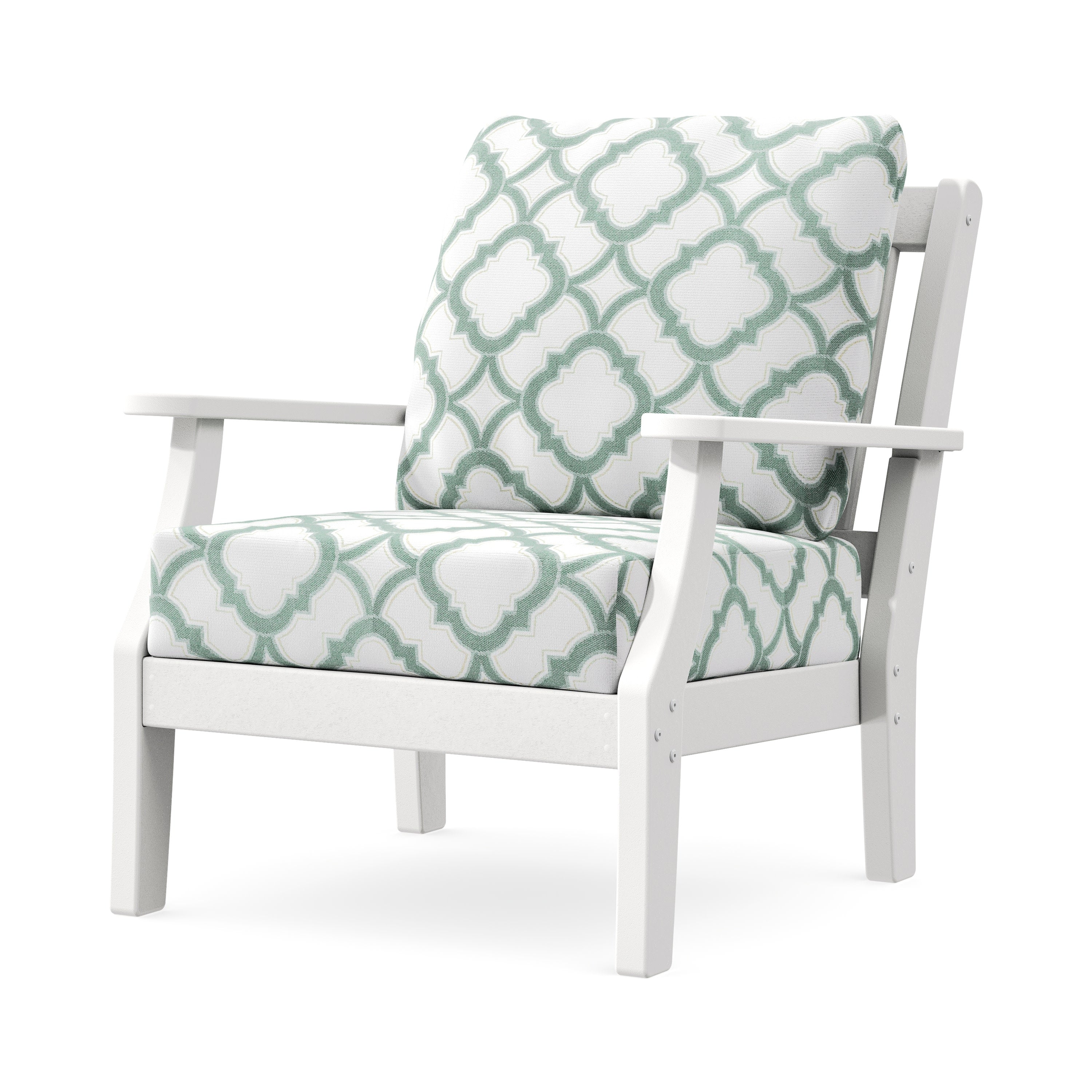 Chinoiserie Deep Seating Chair in White / Trellis Glacier Spa