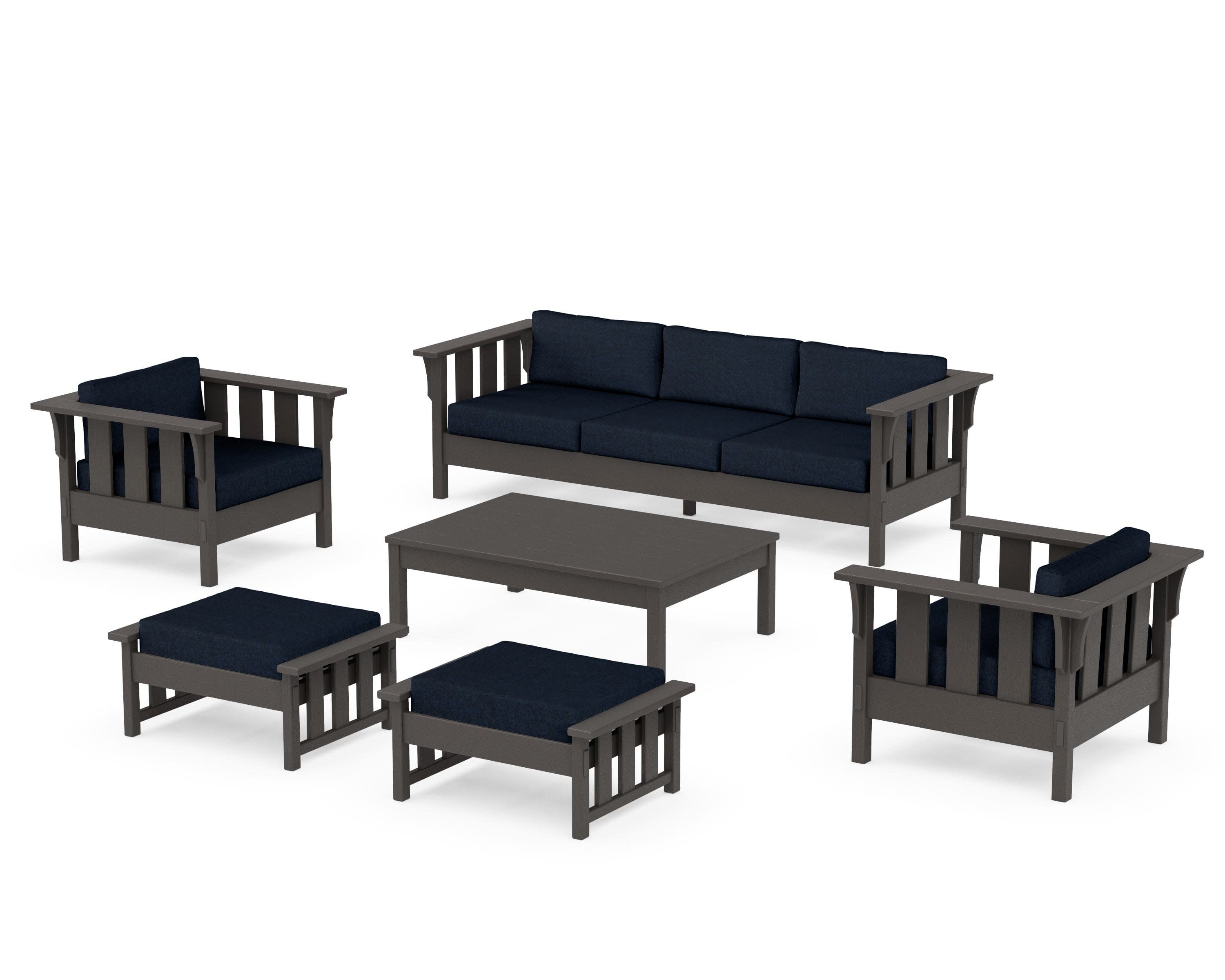 Acadia 6-Piece Lounge Sofa Set in Vintage Coffee / Marine Indigo