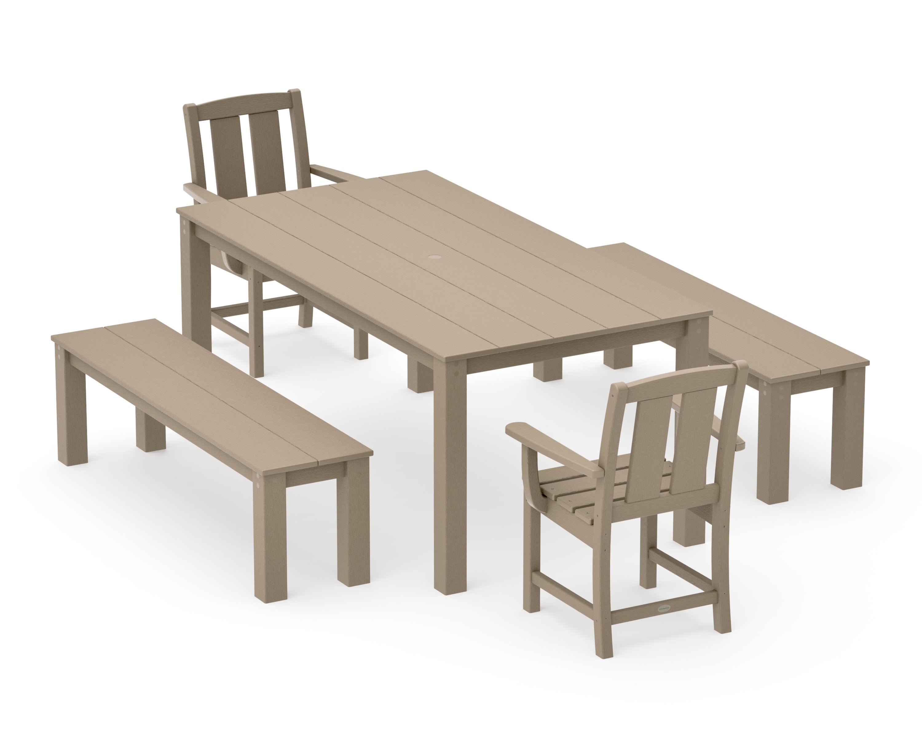 Mission 5-Piece Parsons Dining Set with Benches in Vintage Sahara