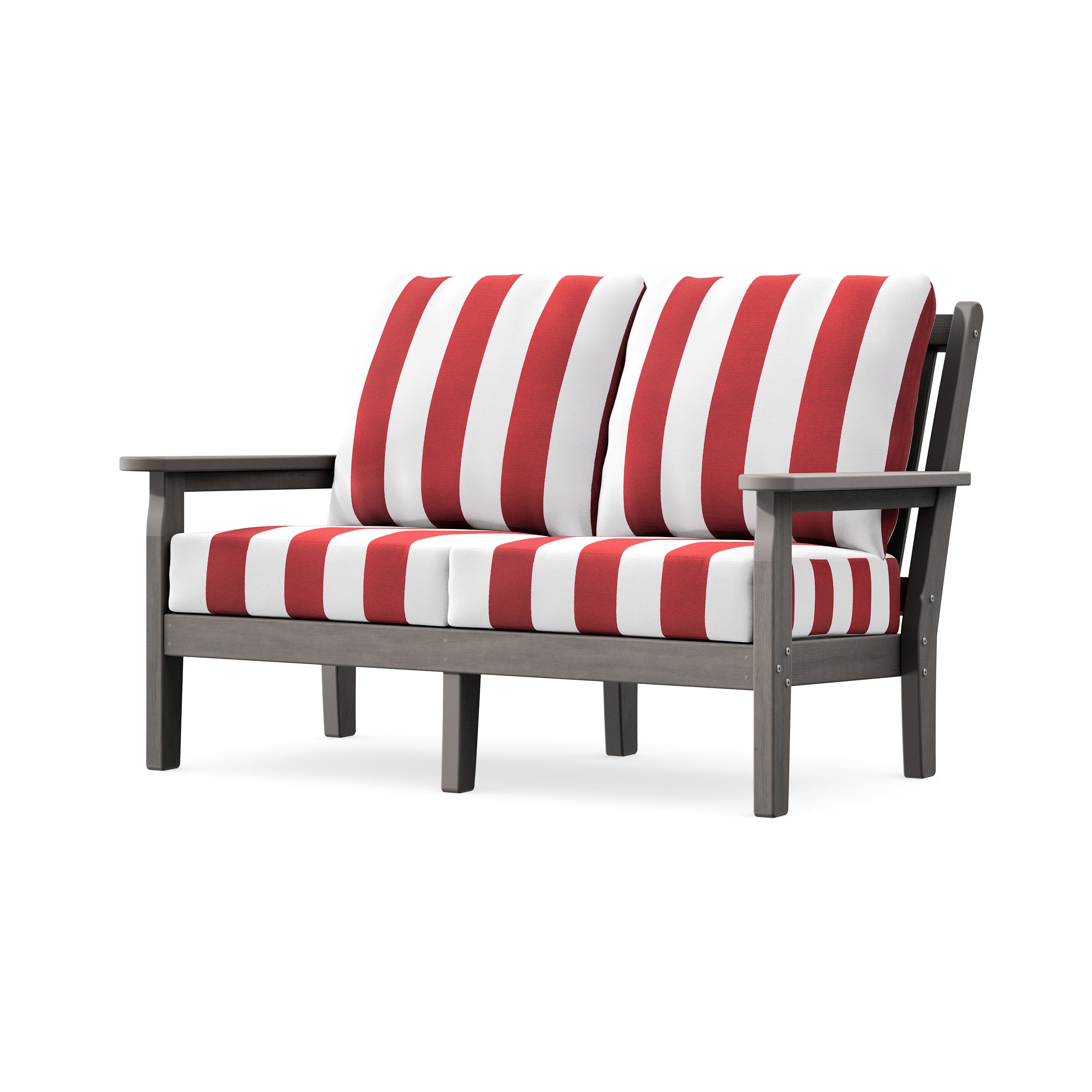 Chippendale Deep Seating Loveseat in Driftwood / Cabana Stripe Crimson