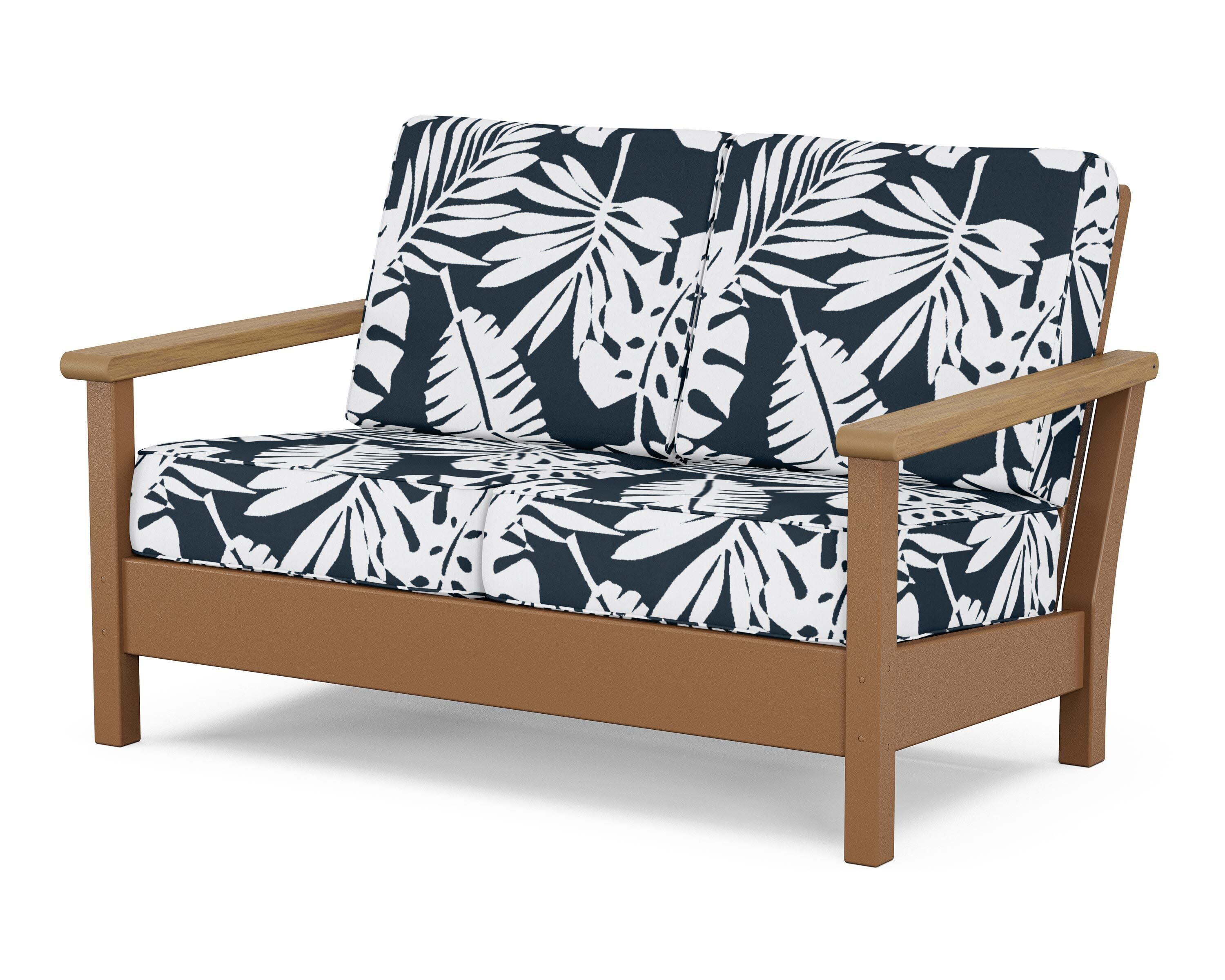 Harbour Deep Seating Loveseat in Teak / Natural / Leaf Marine Indigo