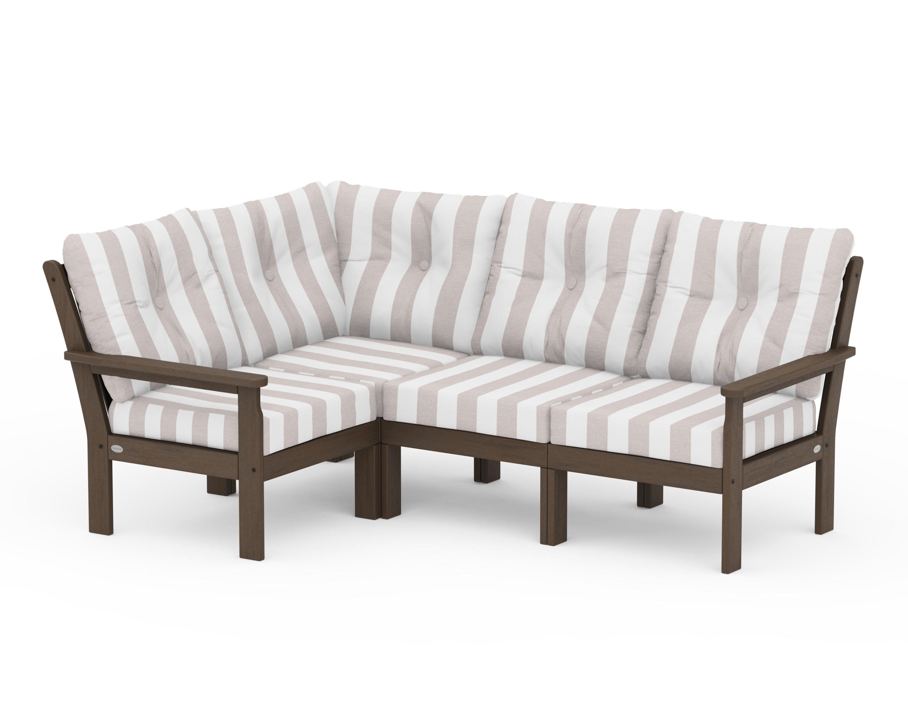 Vineyard 4-Piece Sectional in Kona / Cabana Stripe Dune Burlap