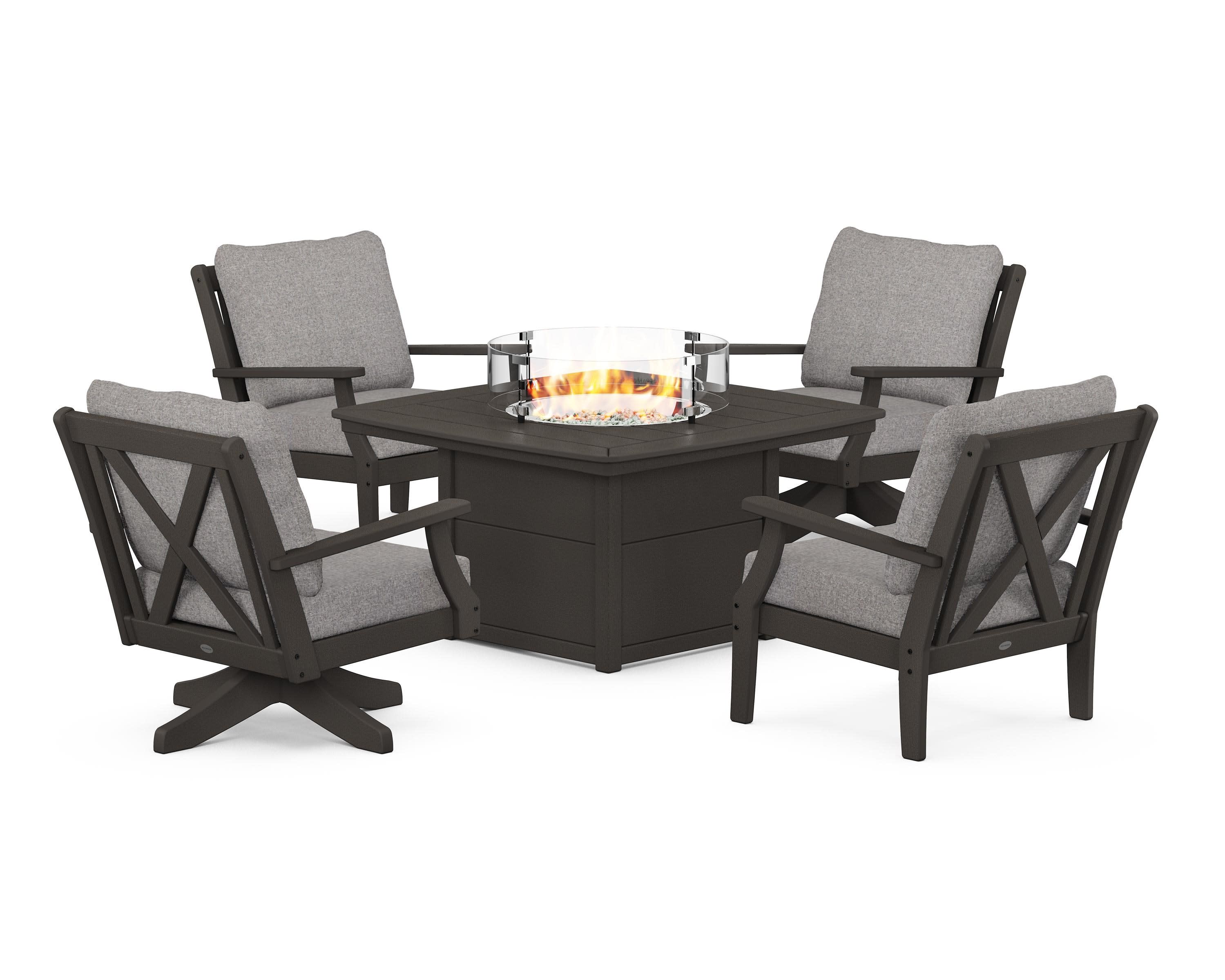 Braxton 5-Piece Deep Seating Set with Fire Table in Vintage Coffee / Grey Mist