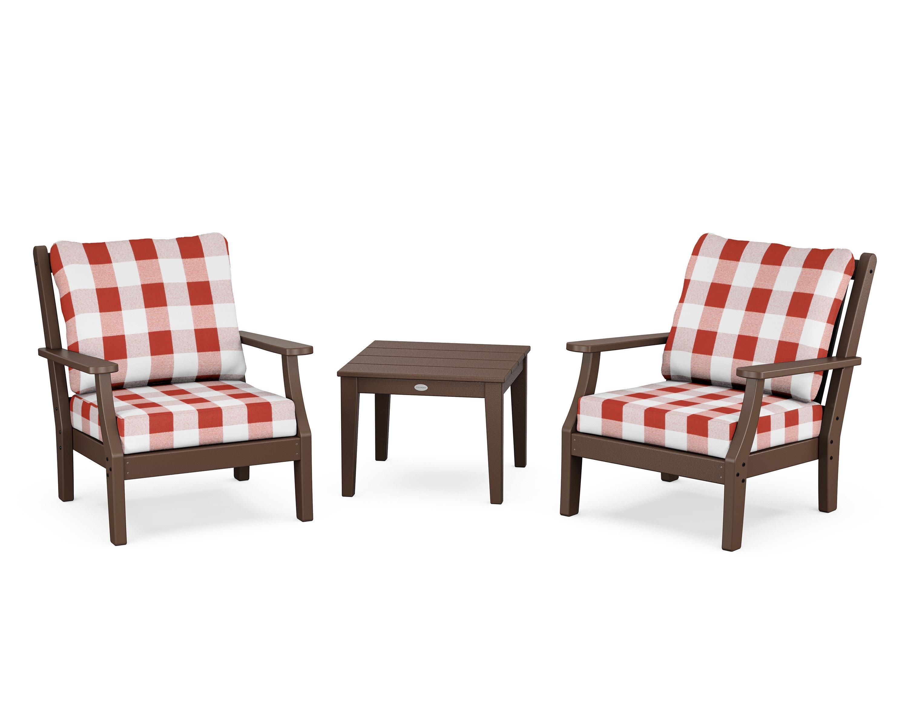 Wovendale 3-Piece Deep Seating Set in Mahogany / Buffalo Plaid Crimson