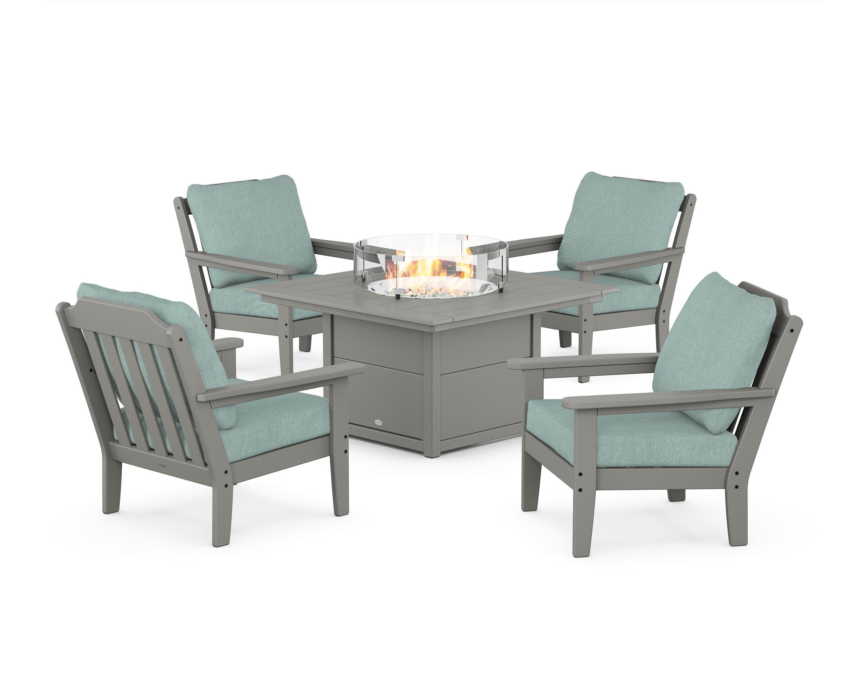 Cottage 5-Piece Deep Seating Set with Fire Pit Table in Slate Grey / Glacier Spa