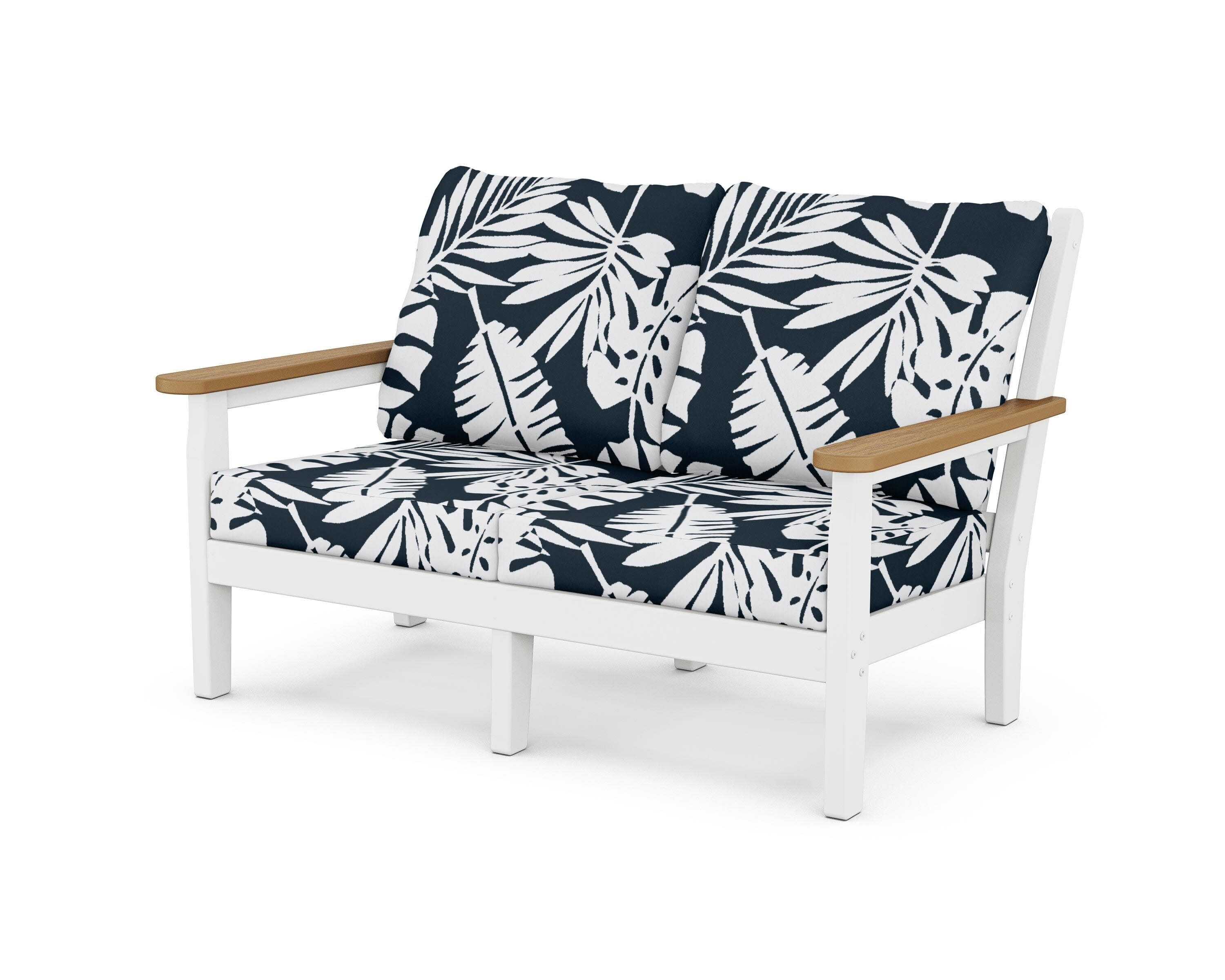 Chippendale Deep Seating Loveseat in White / Natural / Leaf Marine Indigo
