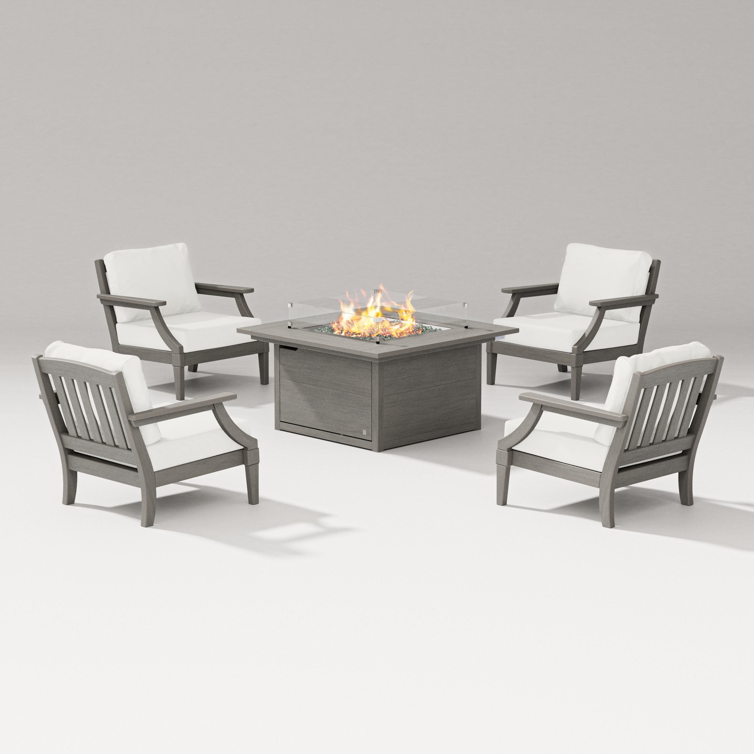 Estate 5-Piece Lounge Fire Table Set in Driftwood / Natural Linen