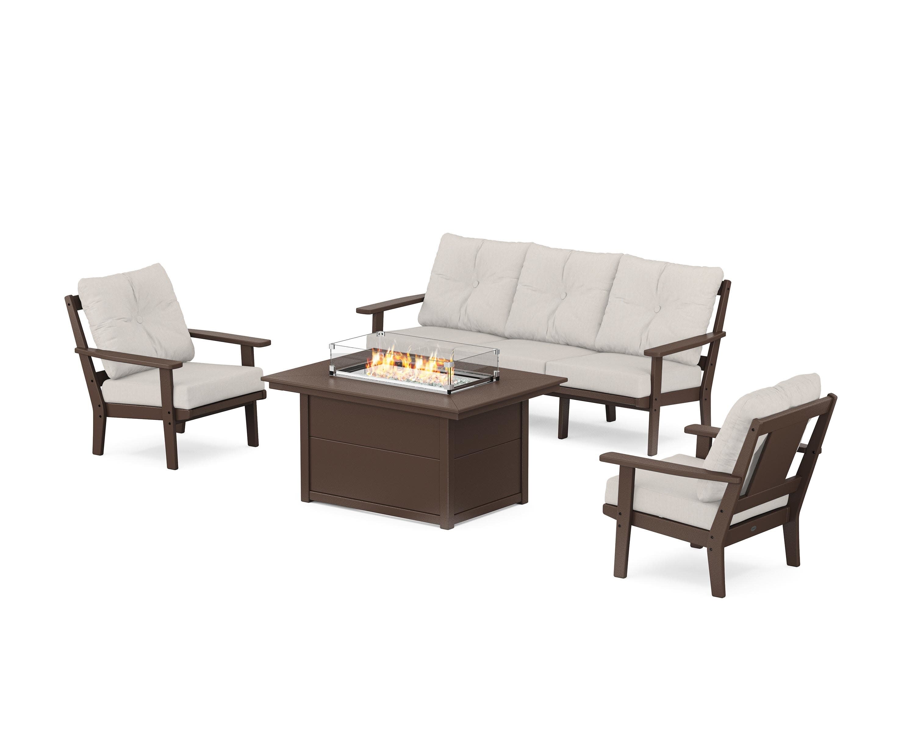Prairie Deep Seating Fire Pit Table Set in Mahogany / Cast Ash