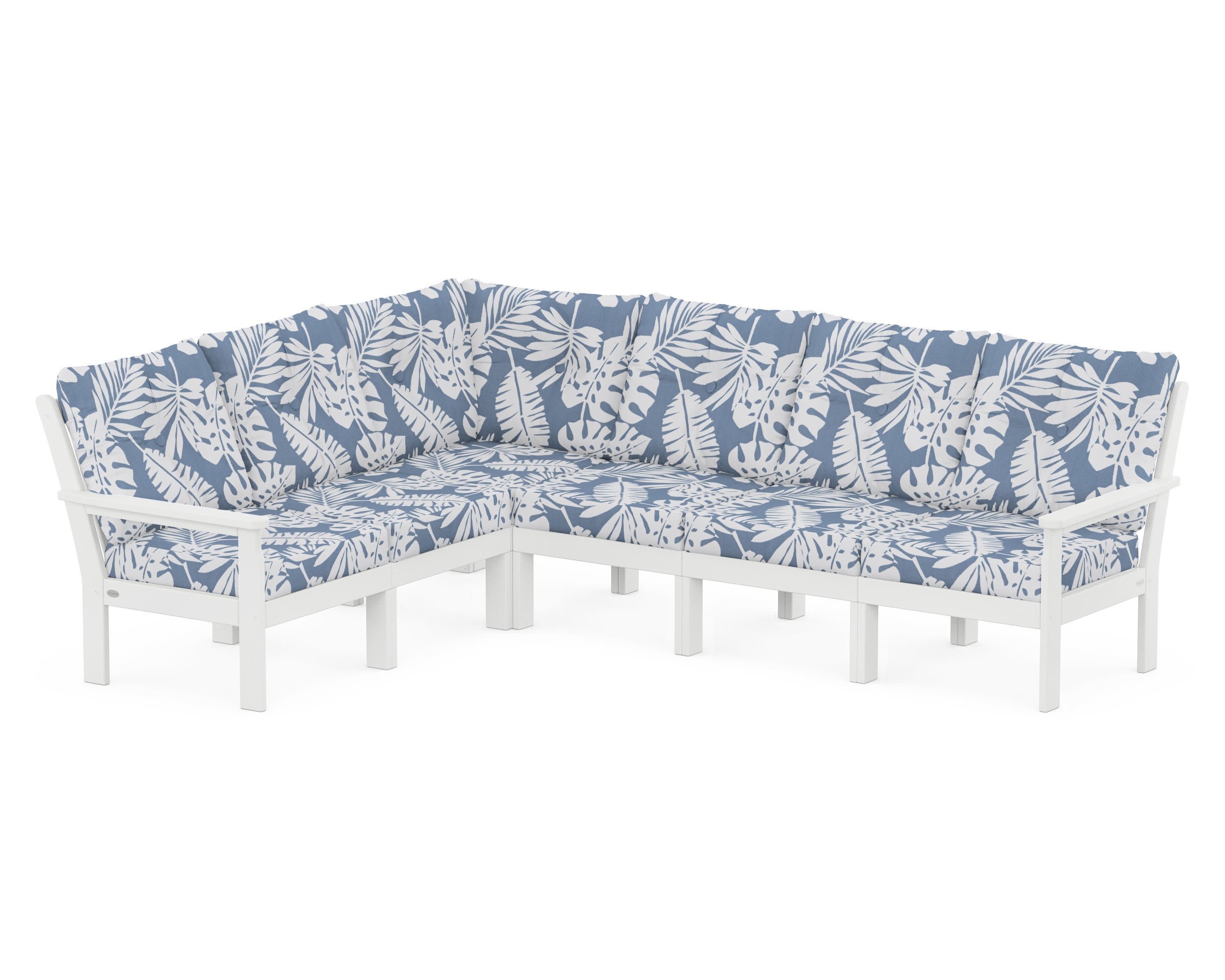 Vineyard 6-Piece Sectional in White / Leaf Sky Blue