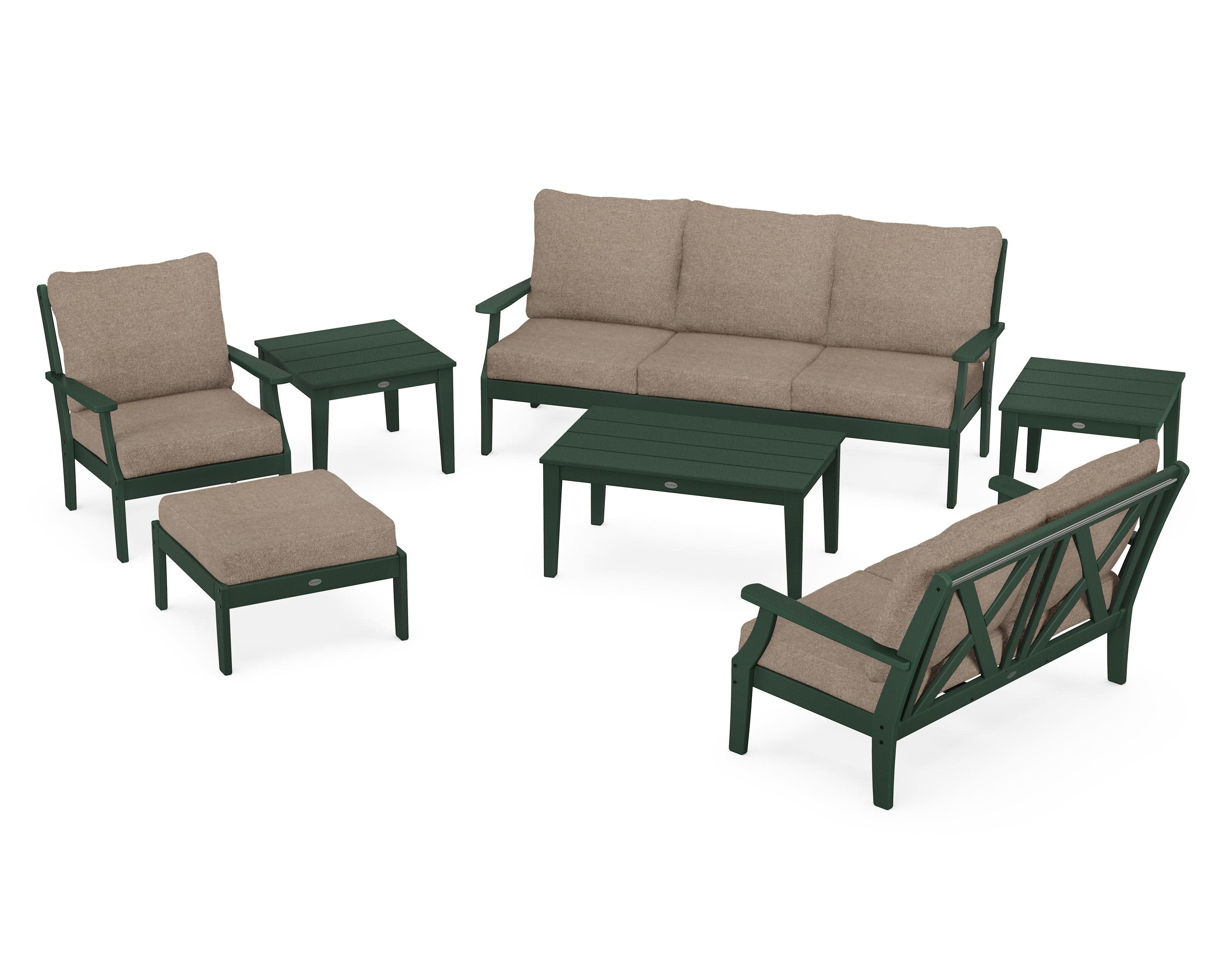 Braxton 7-Piece Deep Seating Set in Green / Spiced Burlap
