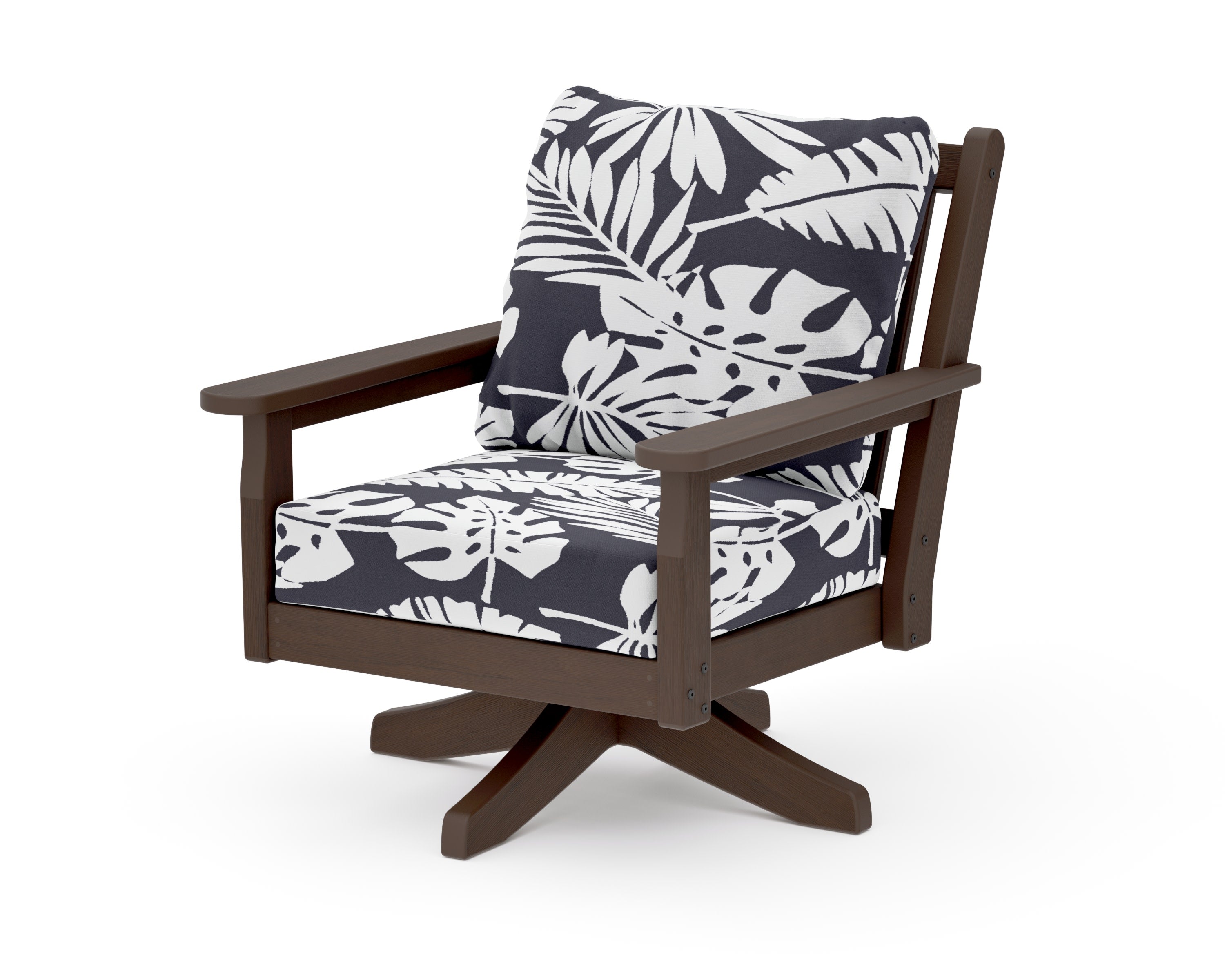 Chippendale Deep Seating Swivel Chair in Kona / Leaf Navy