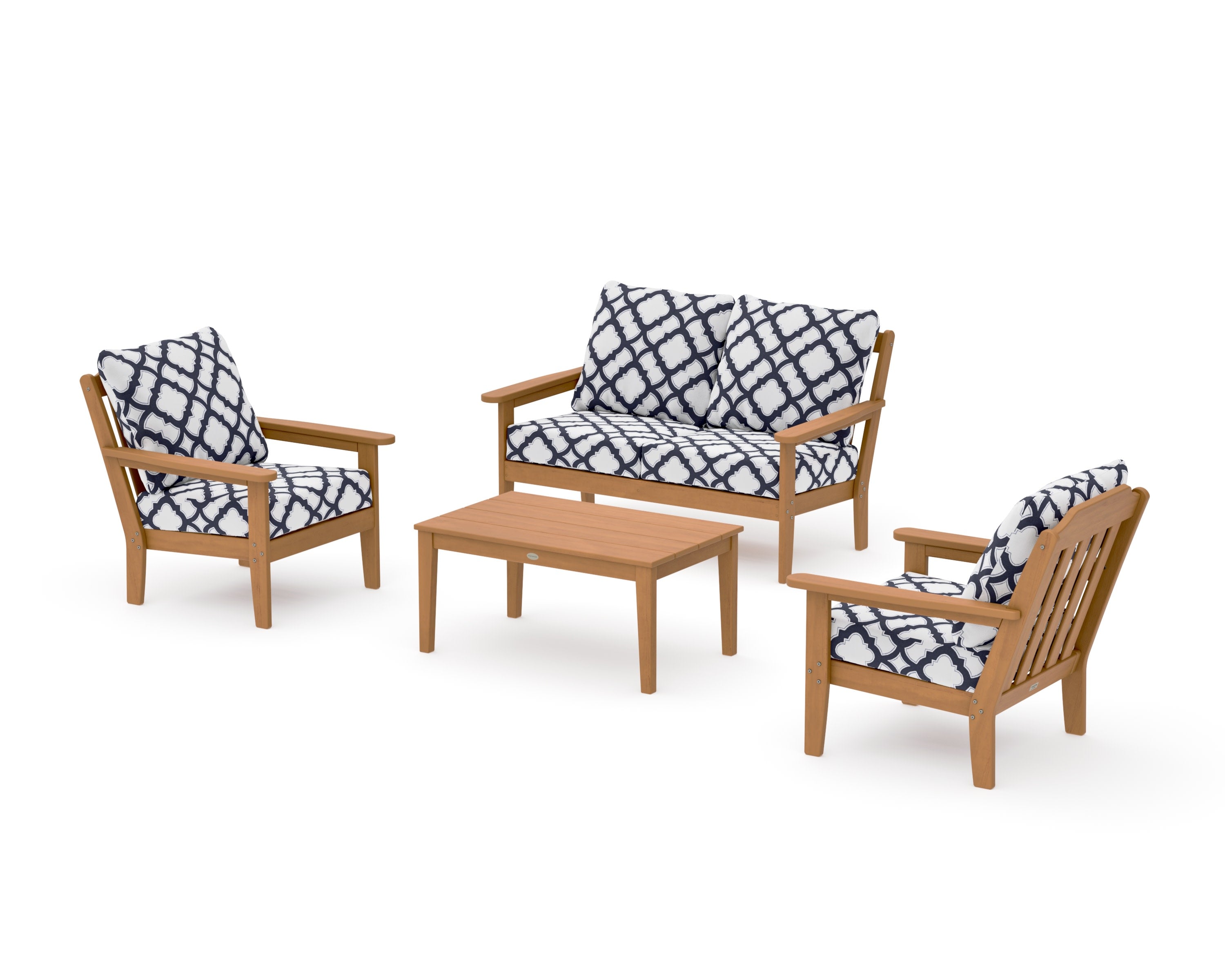 Cottage 4-Piece Deep Seating Set with Loveseat in Natural / Trellis Navy