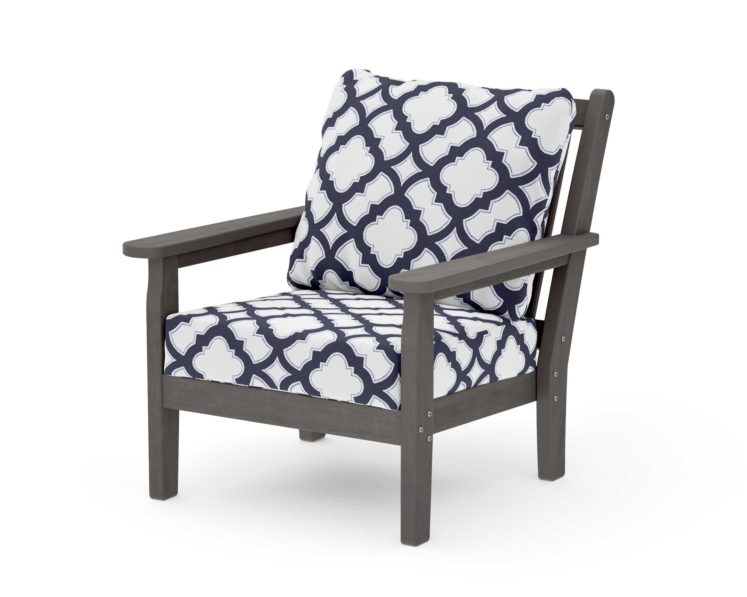 Chippendale Deep Seating Chair in Driftwood / Trellis Navy