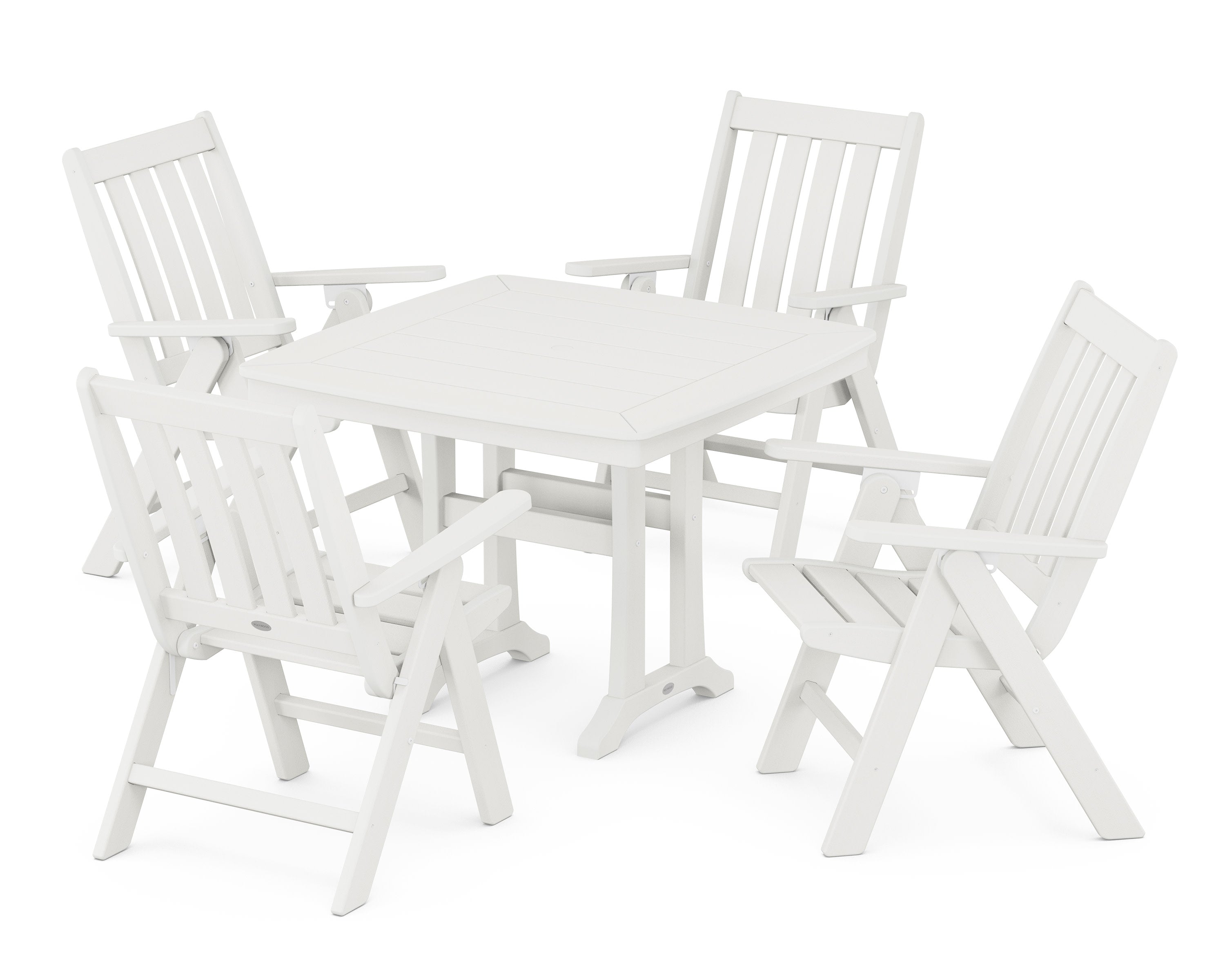 Vineyard Folding 5-Piece Dining Set with Trestle Legs in Vintage White