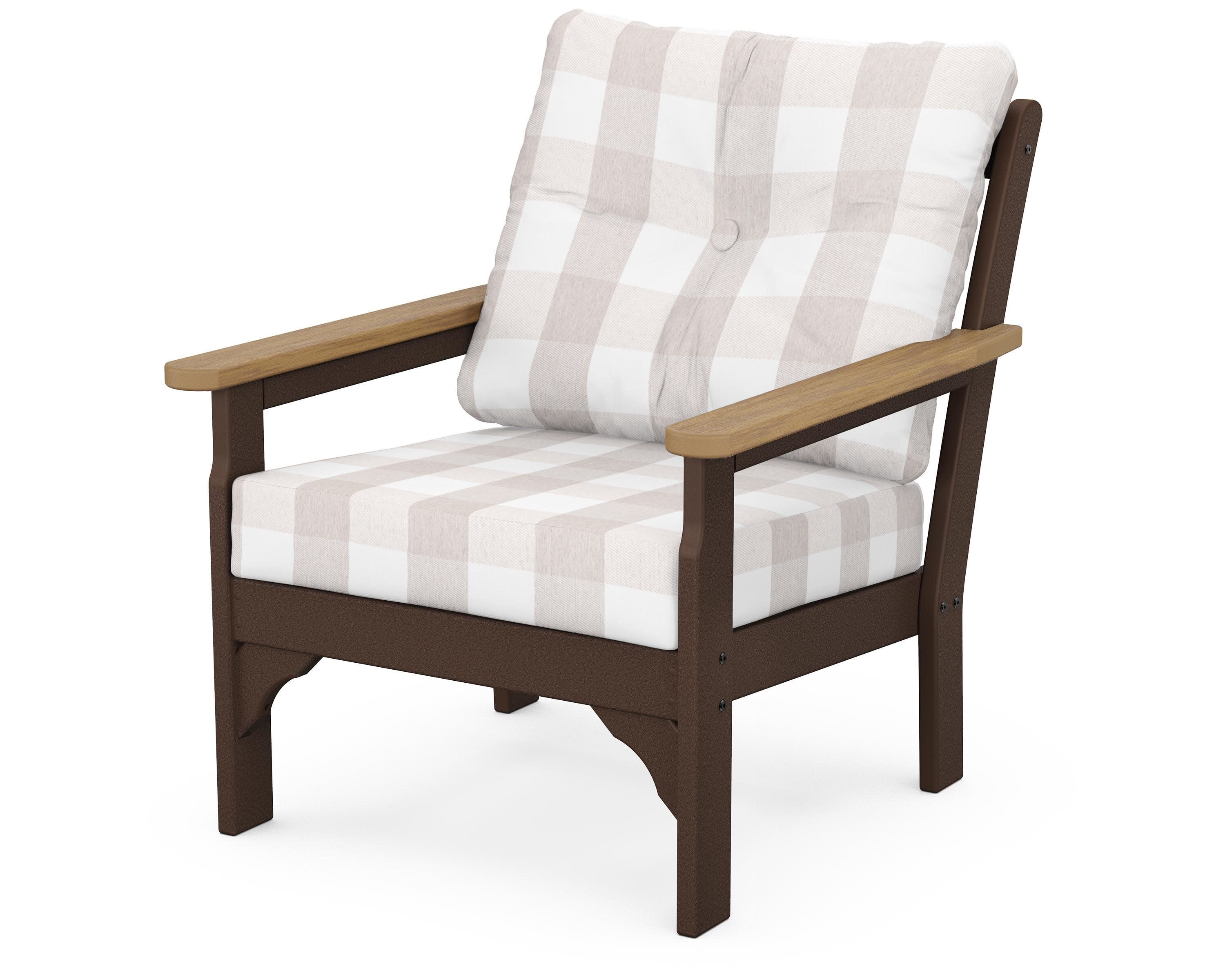 Vineyard Deep Seating Chair in Mahogany / Natural / Buffalo Plaid Dune Burlap