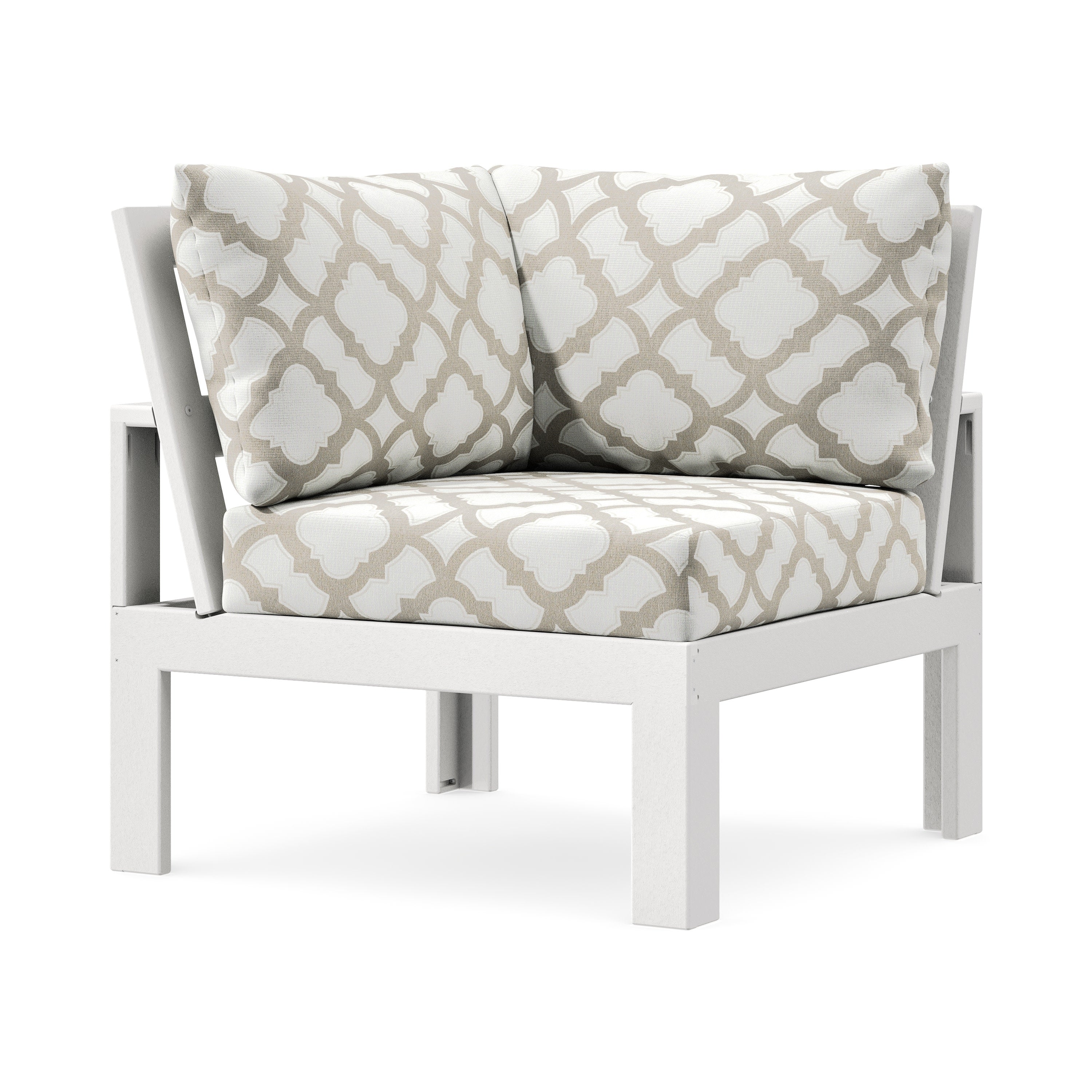 Modular Corner Chair in White / Trellis Dune Burlap