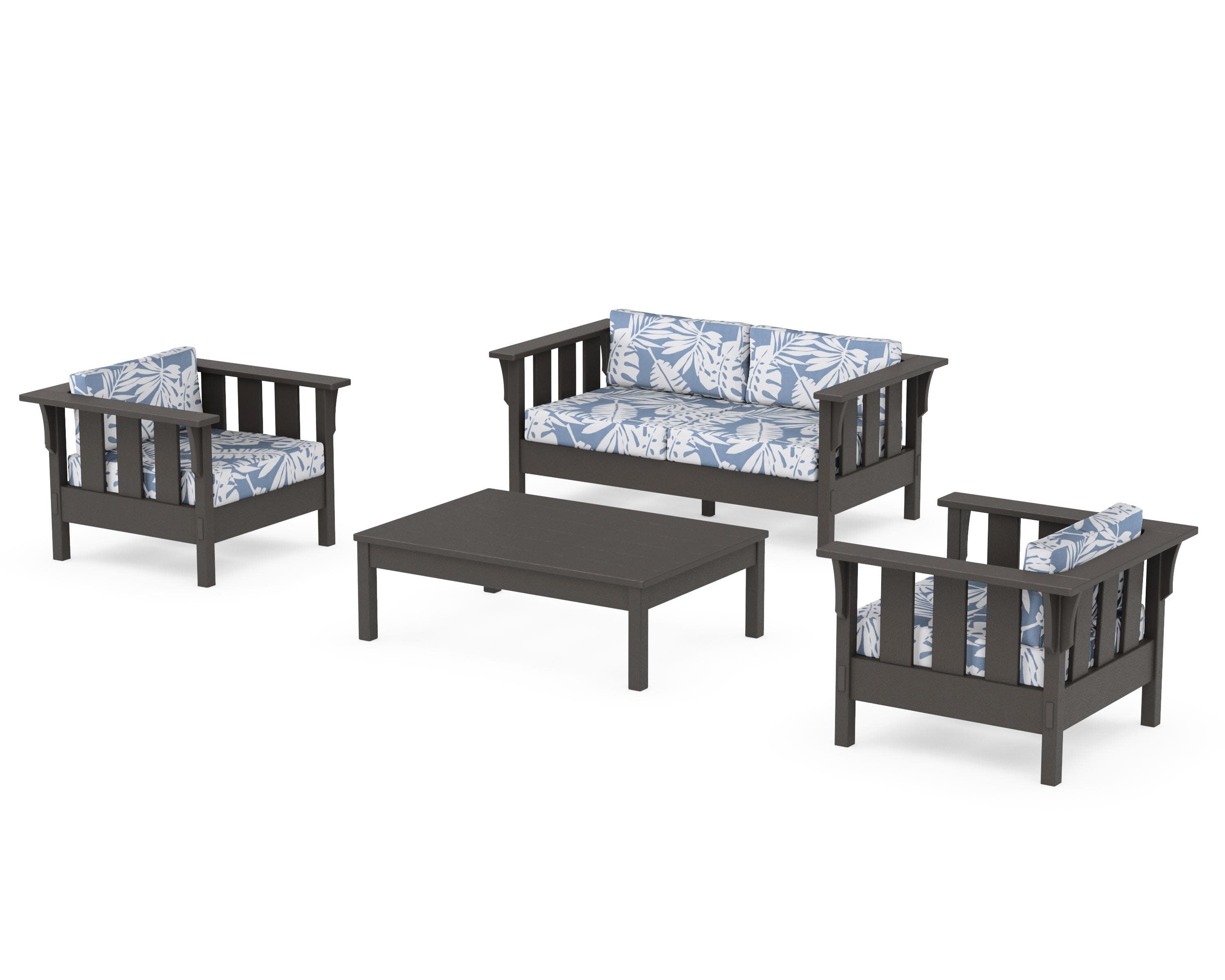 Acadia 4-Piece Deep Seating Set with Loveseat in Vintage Coffee / Leaf Sky Blue