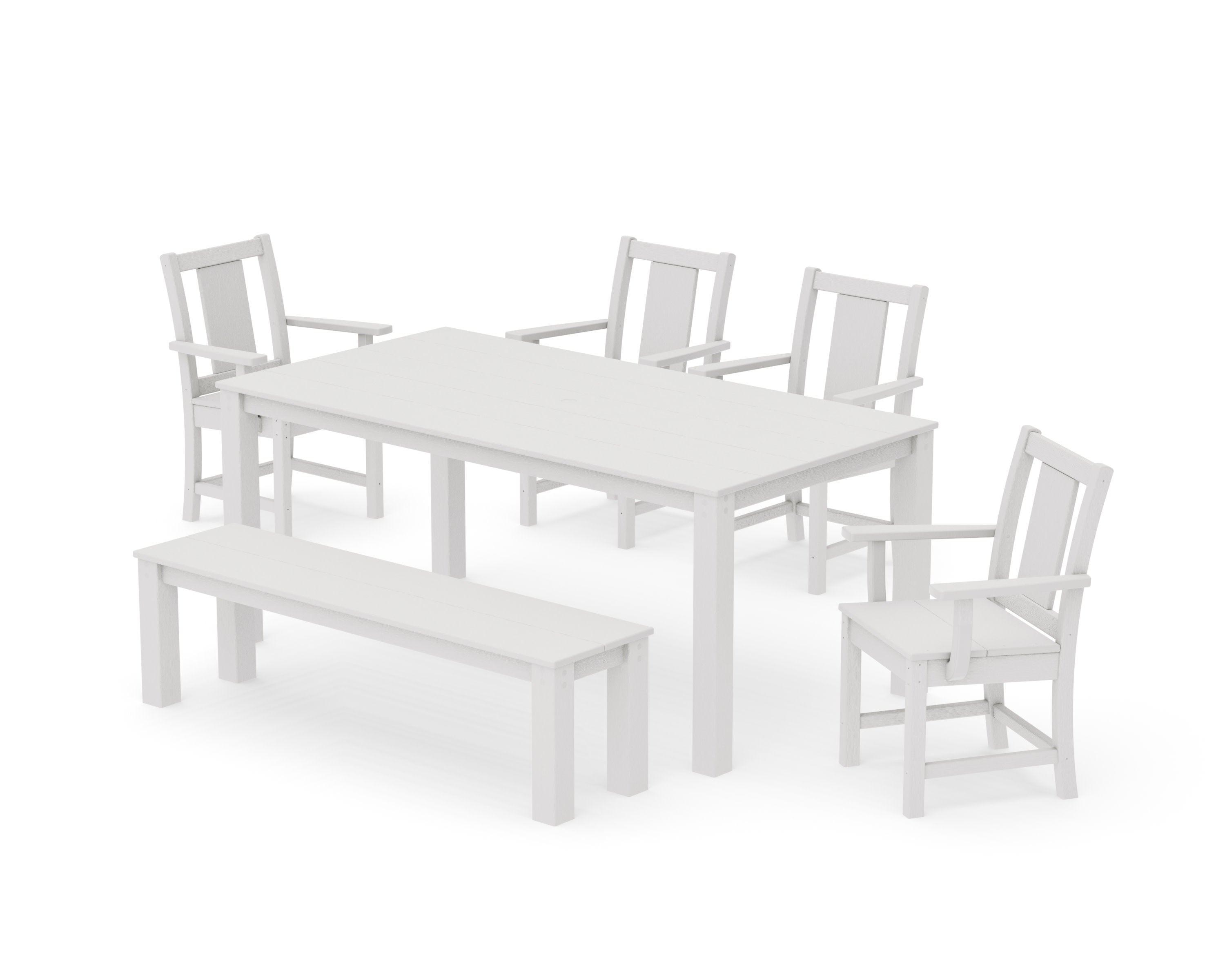 Prairie 6-Piece Parsons Dining Set with Bench in Vintage White