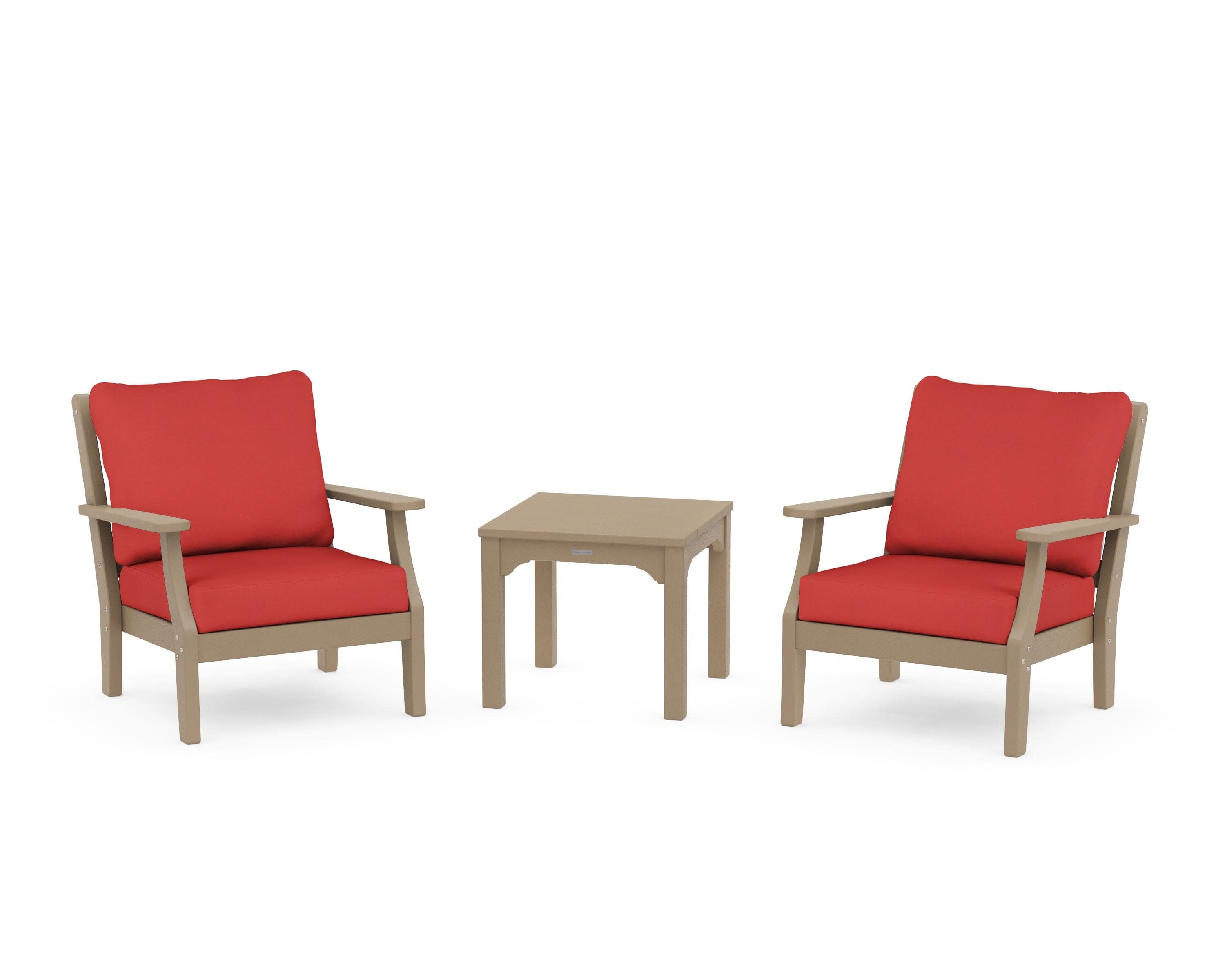 Chinoiserie 3-Piece Deep Seating Set in Vintage Sahara / Crimson Linen