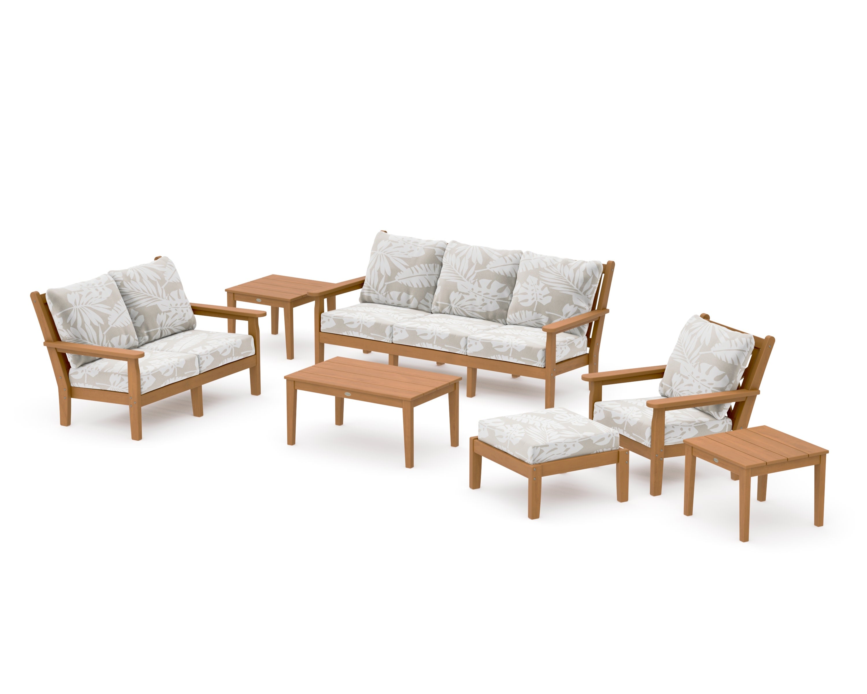 Chippendale 7-Piece Deep Seating Set in Natural / Leaf Dune Burlap
