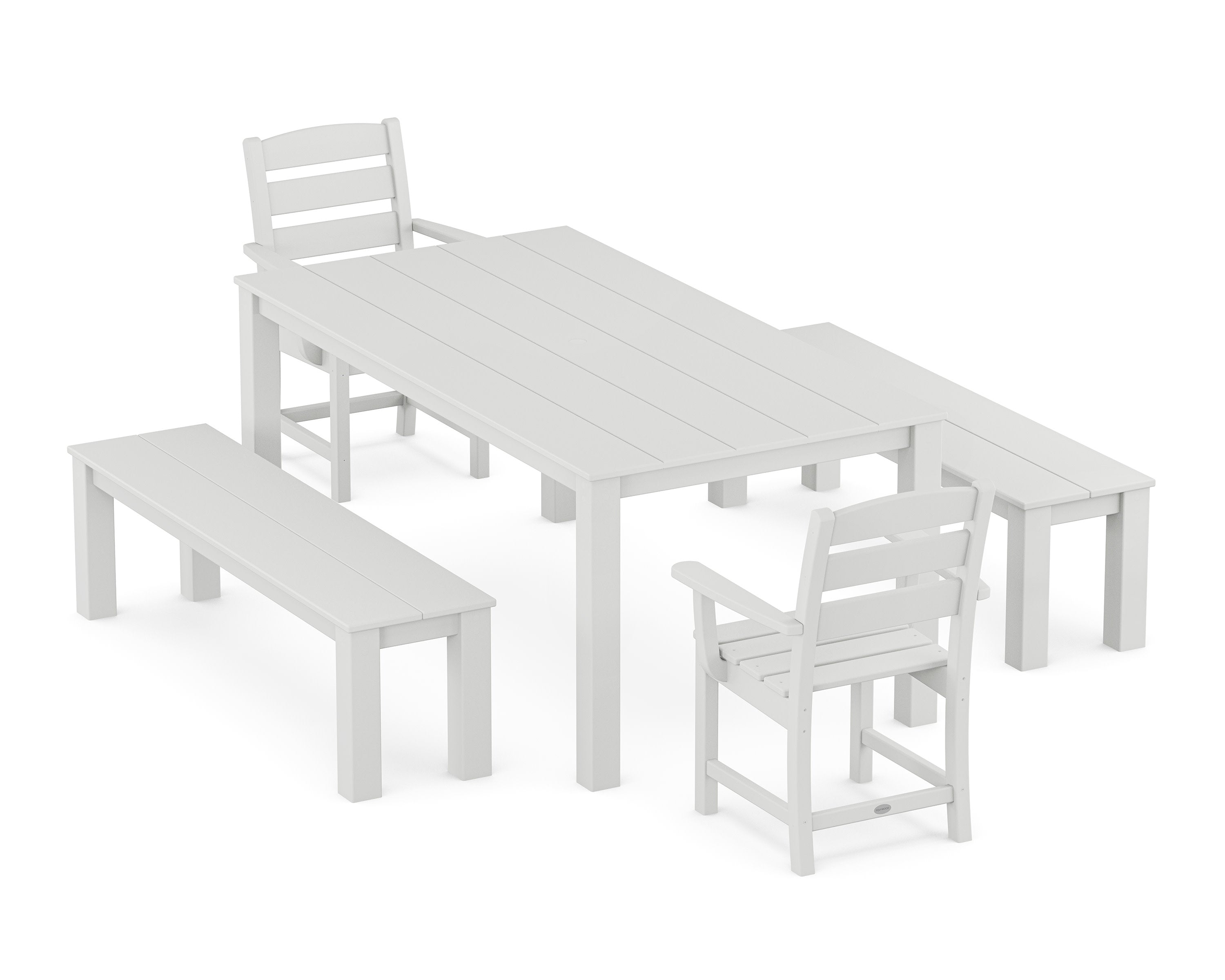 Lakeside 5-Piece Parsons Dining Set with Benches in White