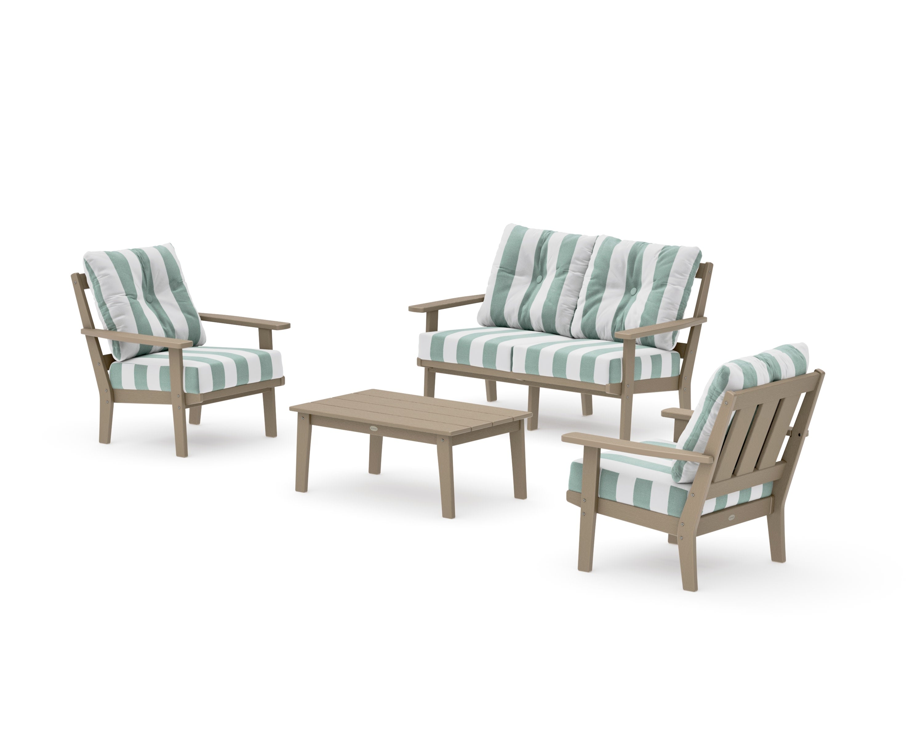 Oxford 4-Piece Deep Seating Set with Loveseat in Vintage Sahara / Cabana Stripe Glacier Spa