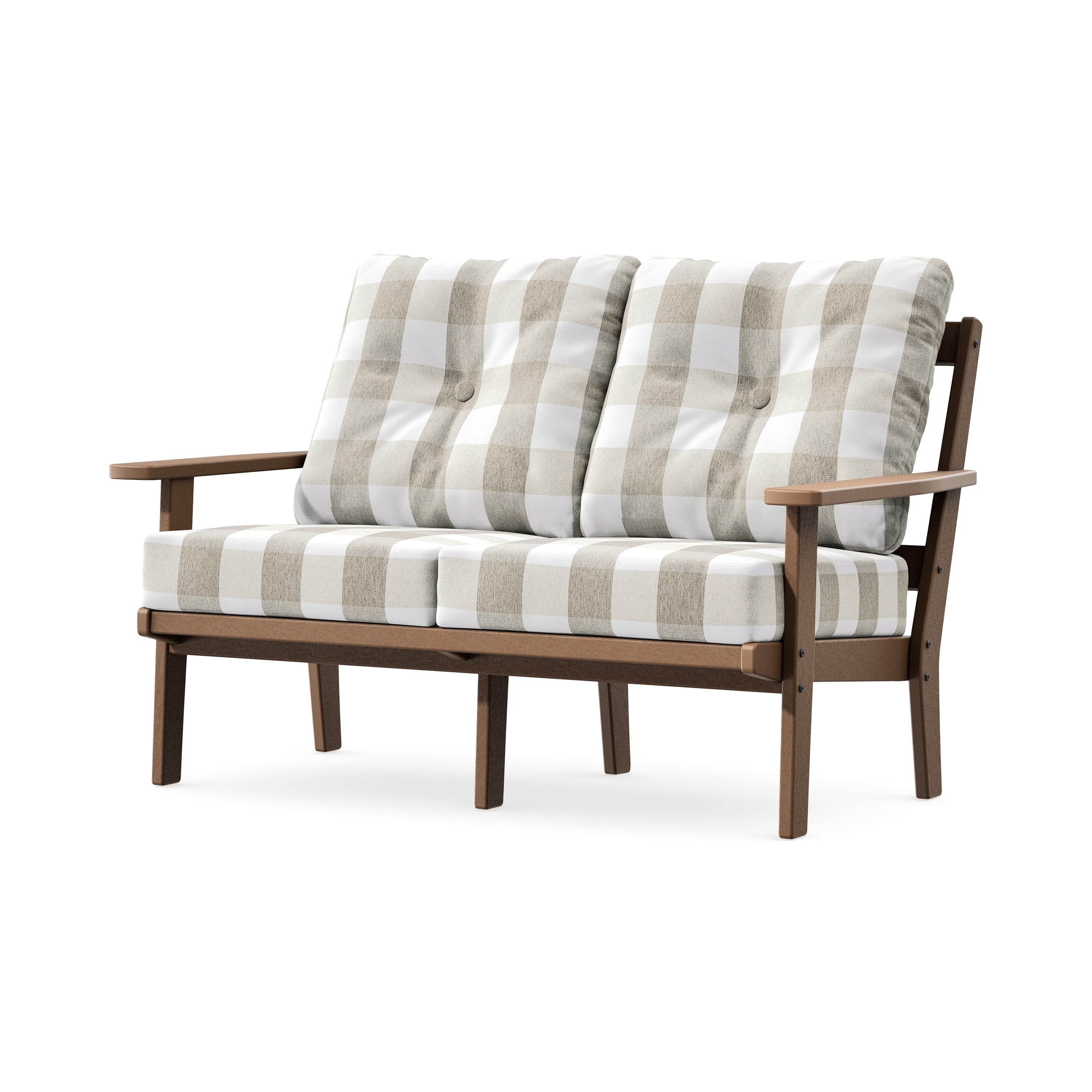 Oxford Deep SeatingLoveseat in Teak / Buffalo Plaid Dune Burlap