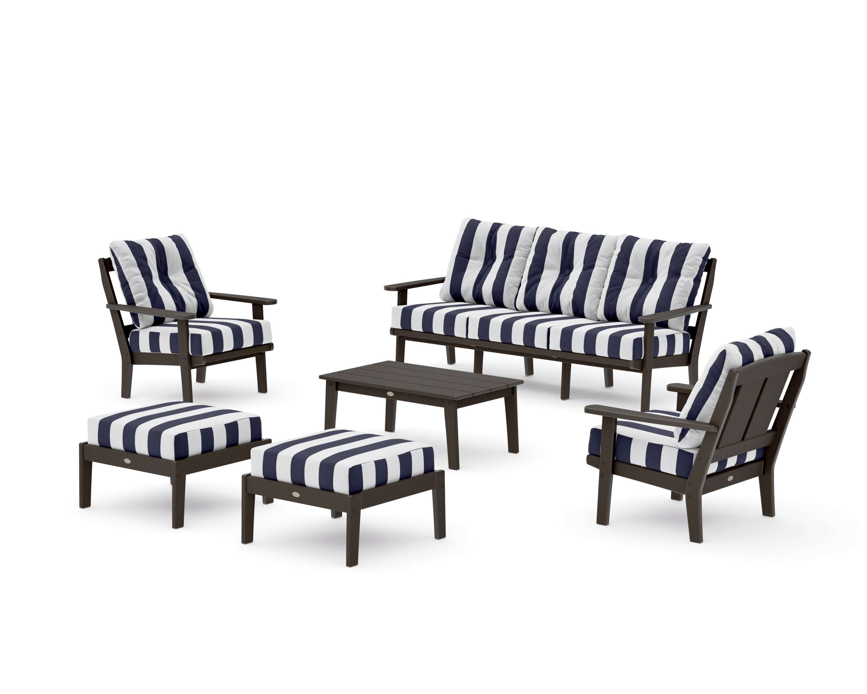 Mission 6-Piece Lounge Sofa Set in Vintage Coffee / Cabana Stripe Navy