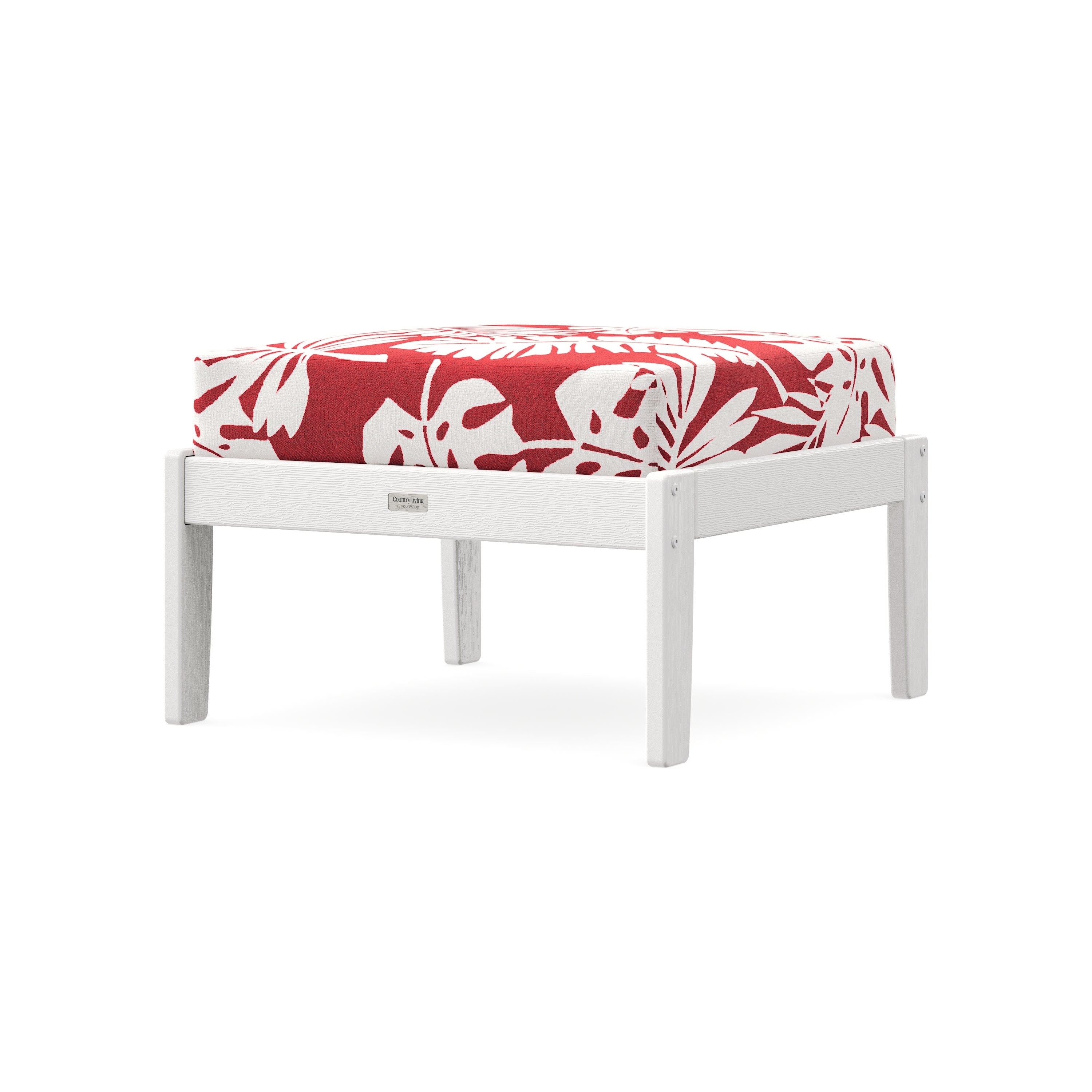 Cottage Deep Seating Ottoman in Vintage White / Leaf Crimson