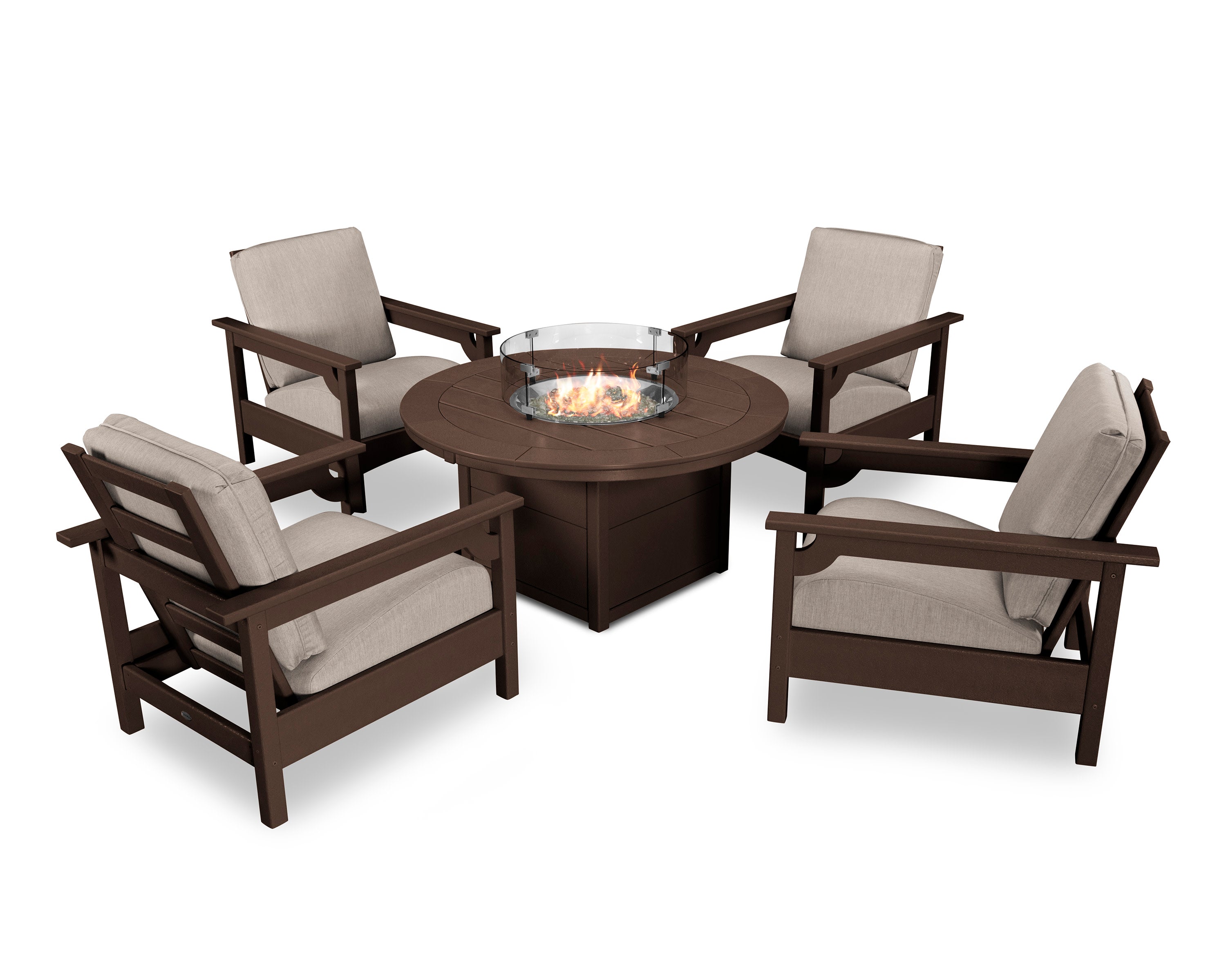Club 5-Piece Conversation Set with Fire Pit Table in Mahogany / Cast Ash