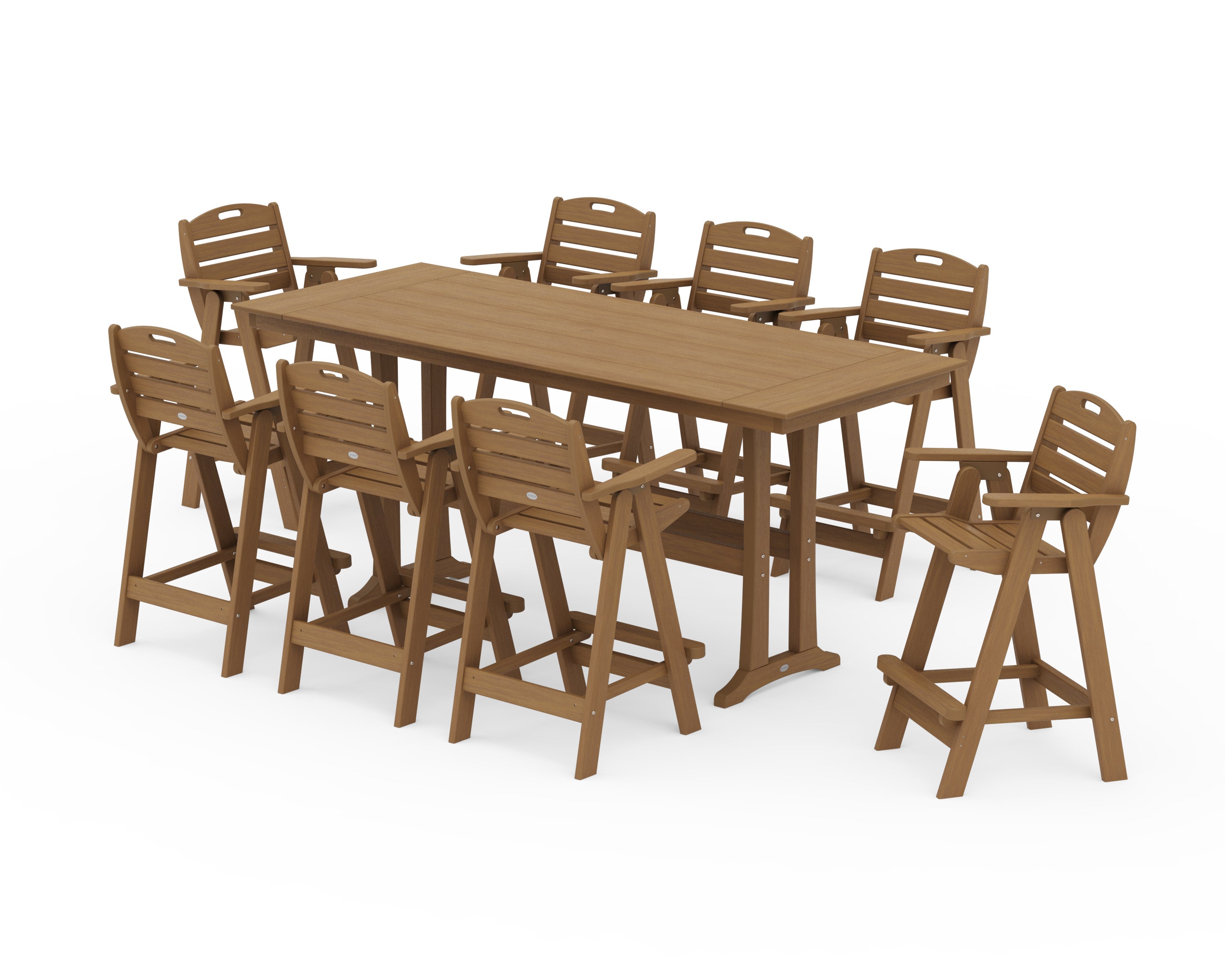 Nautical 9-Piece Farmhouse Bar Set with Trestle Legs in Natural